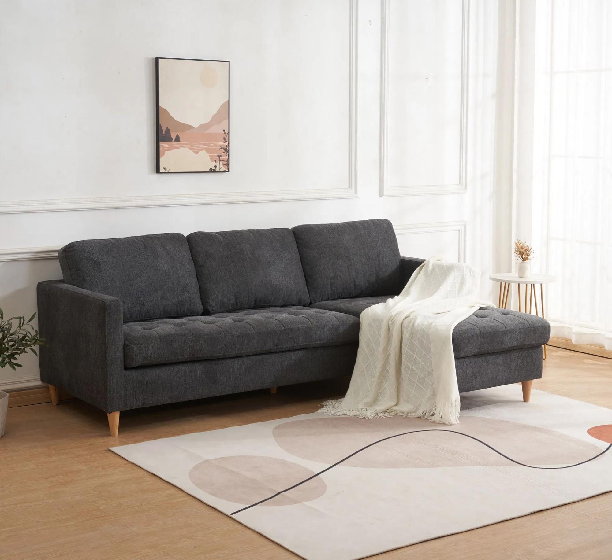 Product photograph of Kambruk Grey Fabric Right Hand Facing Sofa With Natural Legs from Choice Furniture Superstore.