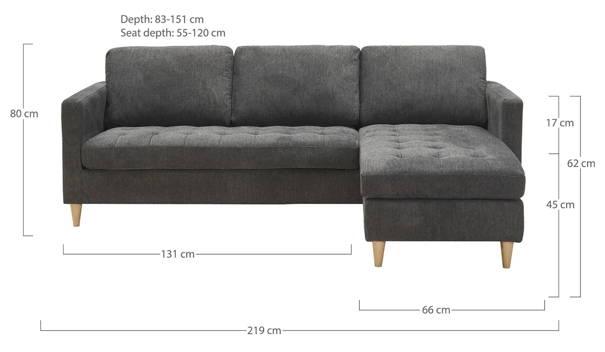 Product photograph of Kambruk Grey Fabric Right Hand Facing Sofa With Natural Legs from Choice Furniture Superstore.