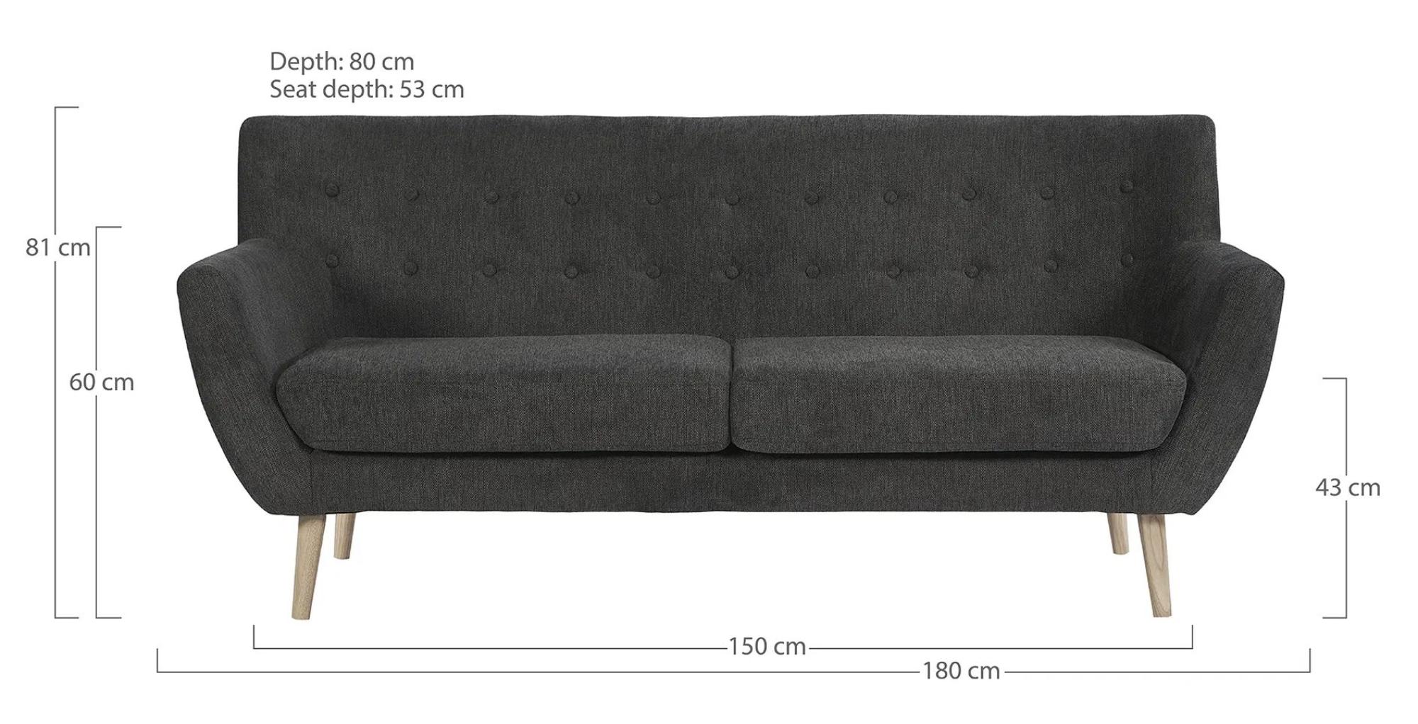 Product photograph of Zavalla Dark Grey Fabric 3 Seater Sofa from Choice Furniture Superstore.