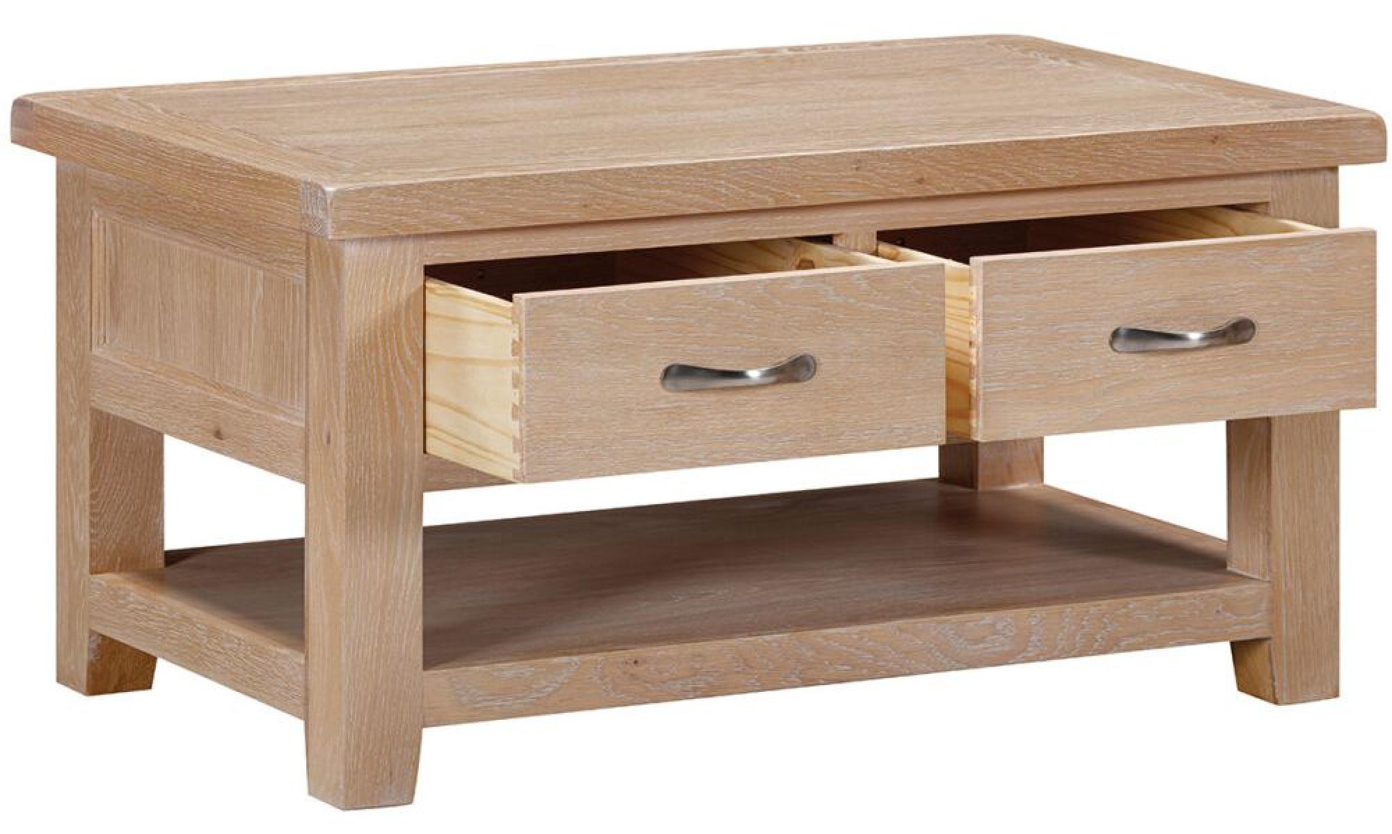 Product photograph of Wilmont Oak 2 Drawer Coffee Table from Choice Furniture Superstore.