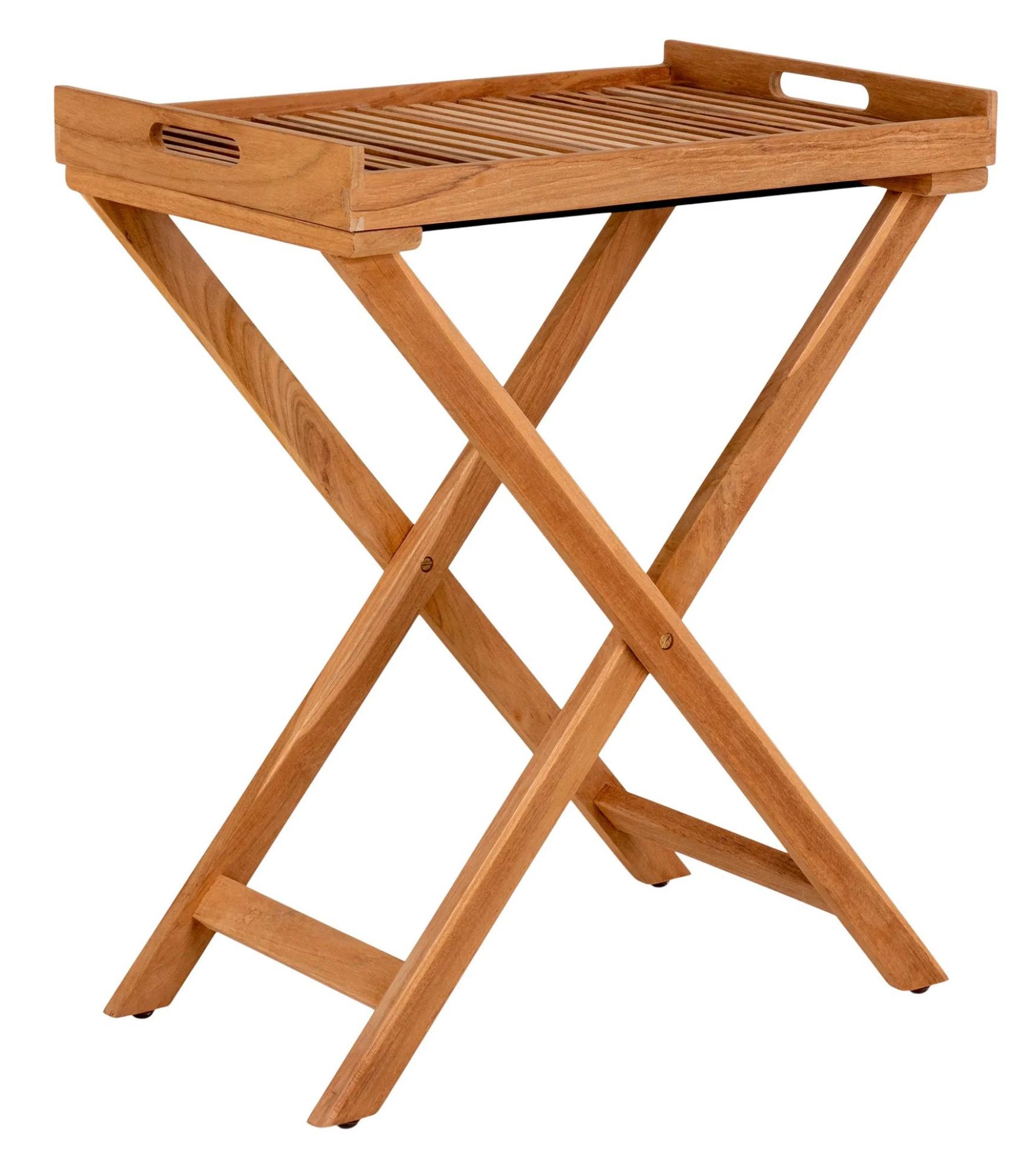 Product photograph of Hackett Teak Wood Slatted Tray Table from Choice Furniture Superstore.