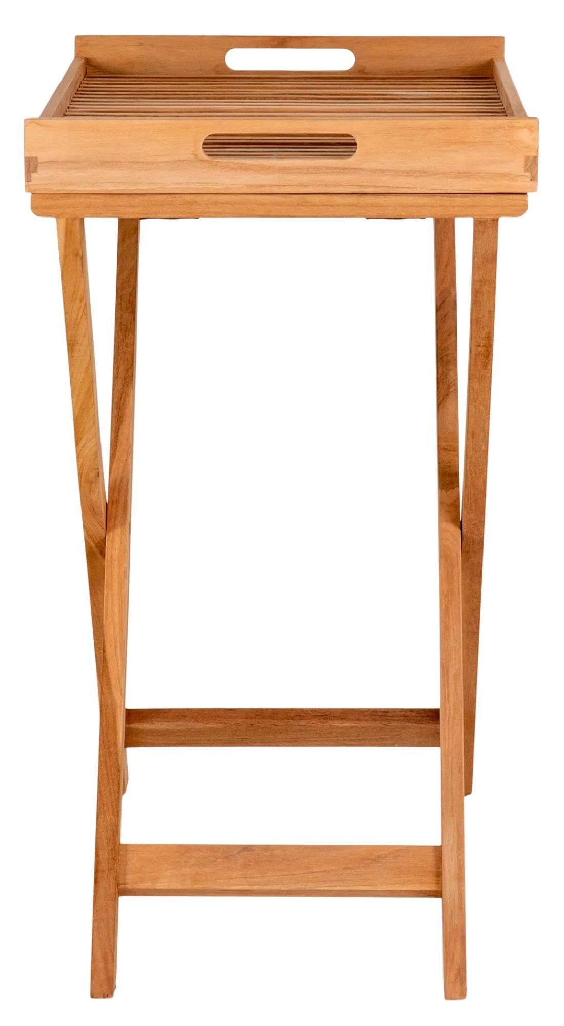 Product photograph of Hackett Teak Wood Slatted Tray Table from Choice Furniture Superstore.