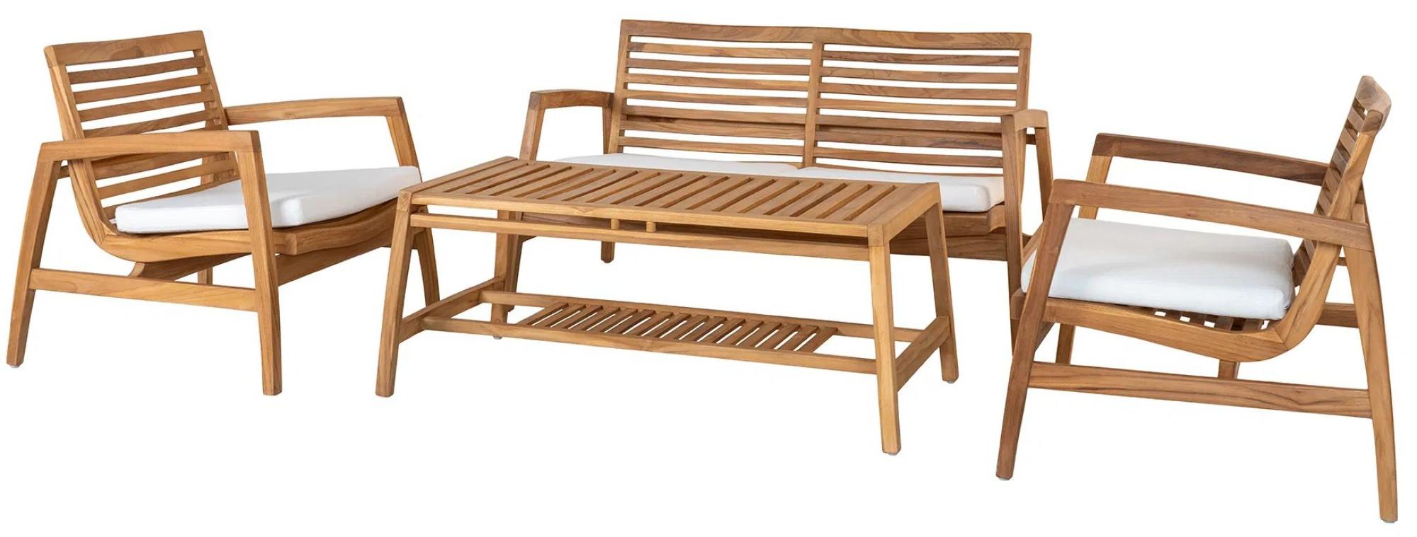 Product photograph of Stockyard Natural Teak Wood Lounge Set from Choice Furniture Superstore.