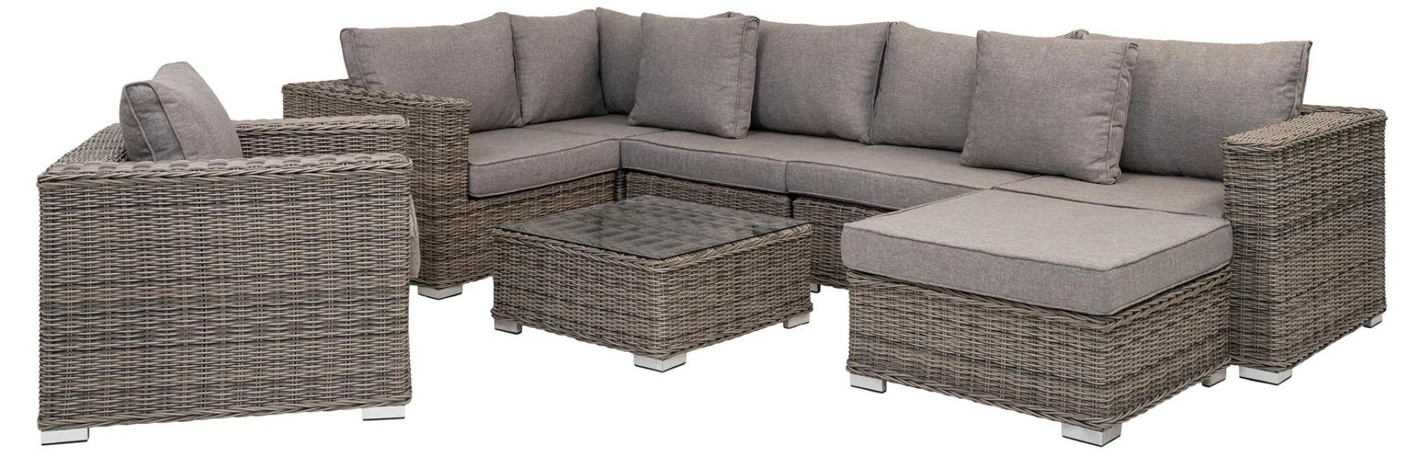Product photograph of Lawgi Grey Fabric And Polyrattan Lounge Set from Choice Furniture Superstore.