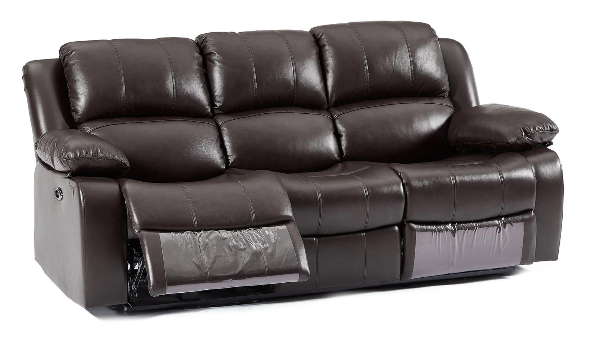 Product photograph of London Dark Brown Leather 3 Seater Recliner Sofa from Choice Furniture Superstore.