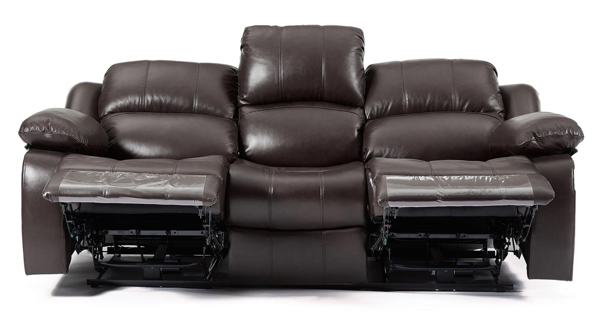 Product photograph of London Dark Brown Leather 3 Seater Recliner Sofa from Choice Furniture Superstore.