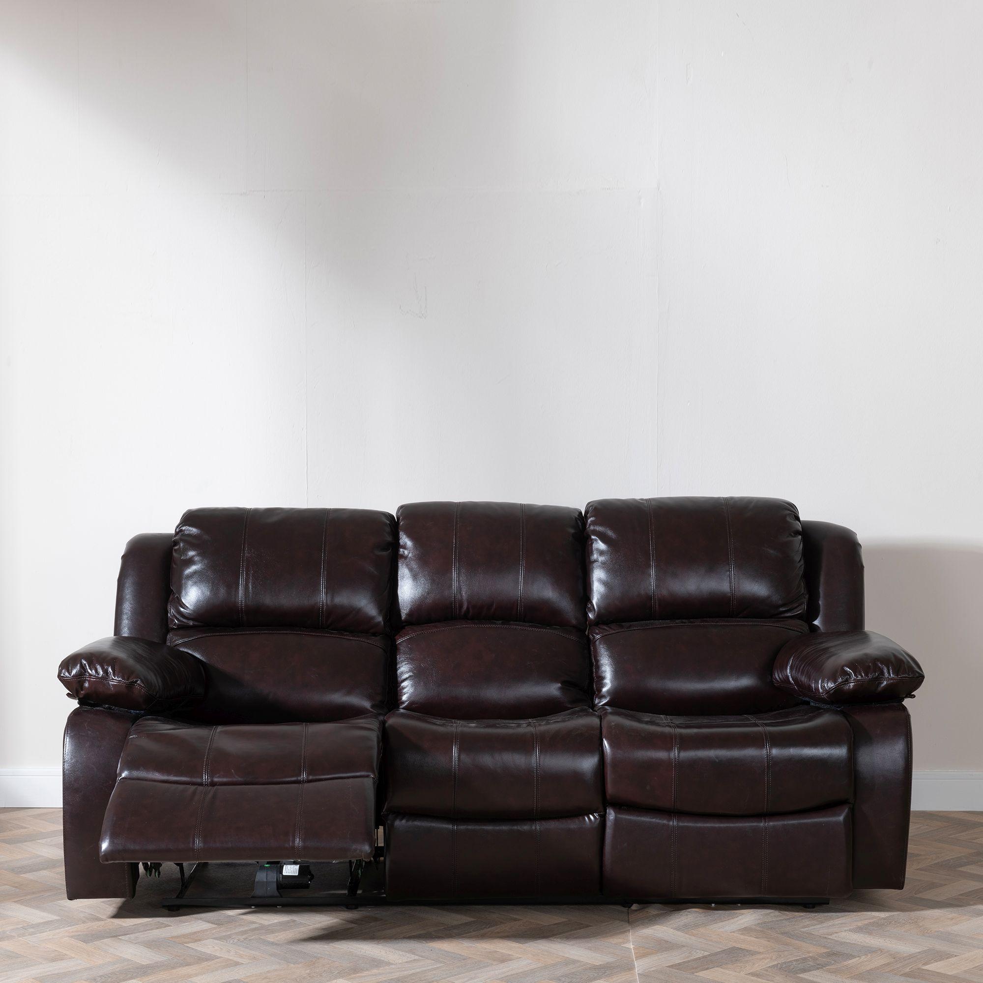 Product photograph of London Burgundy Leather 3 Seater Recliner Sofa from Choice Furniture Superstore.