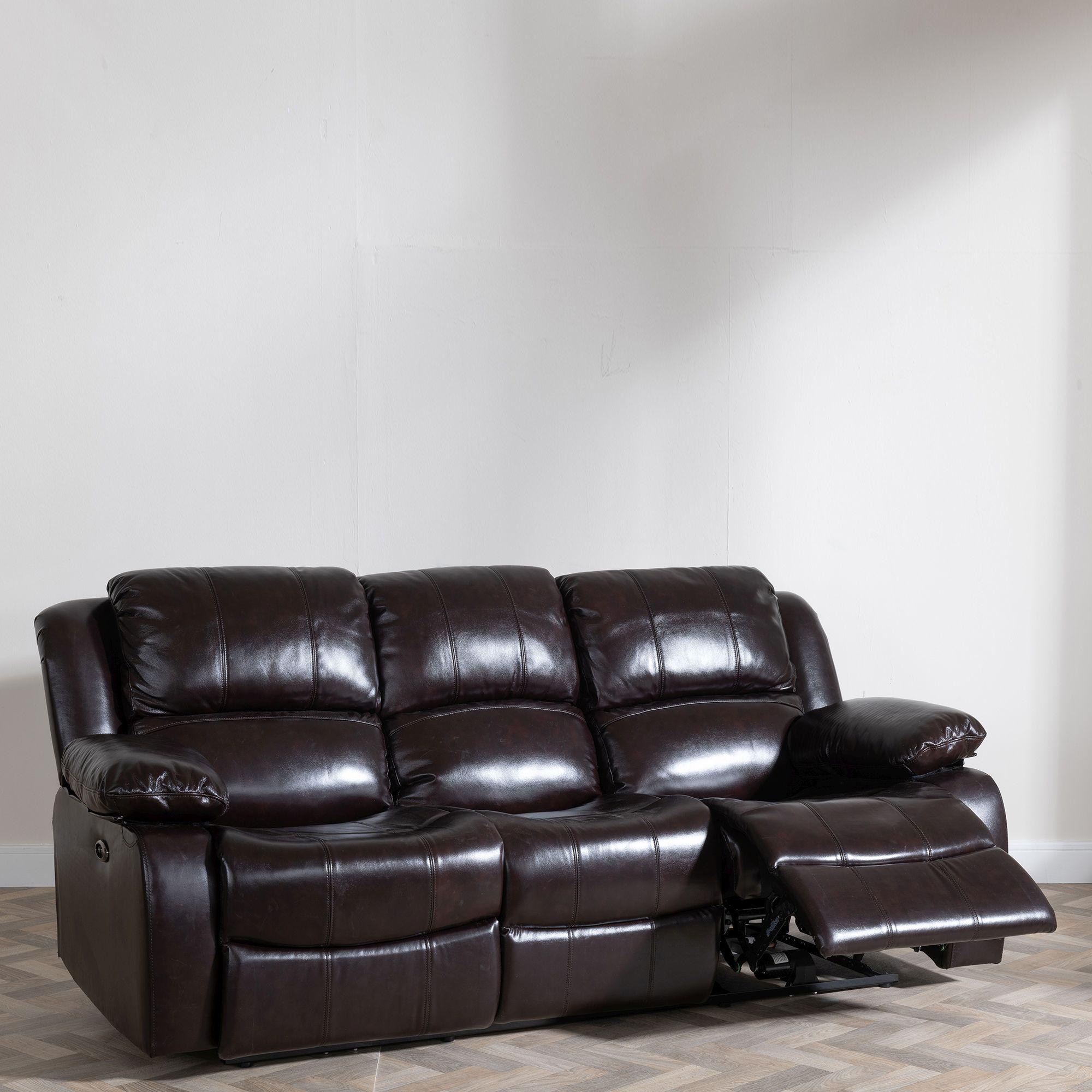 Product photograph of London Burgundy Leather 3 Seater Recliner Sofa from Choice Furniture Superstore.