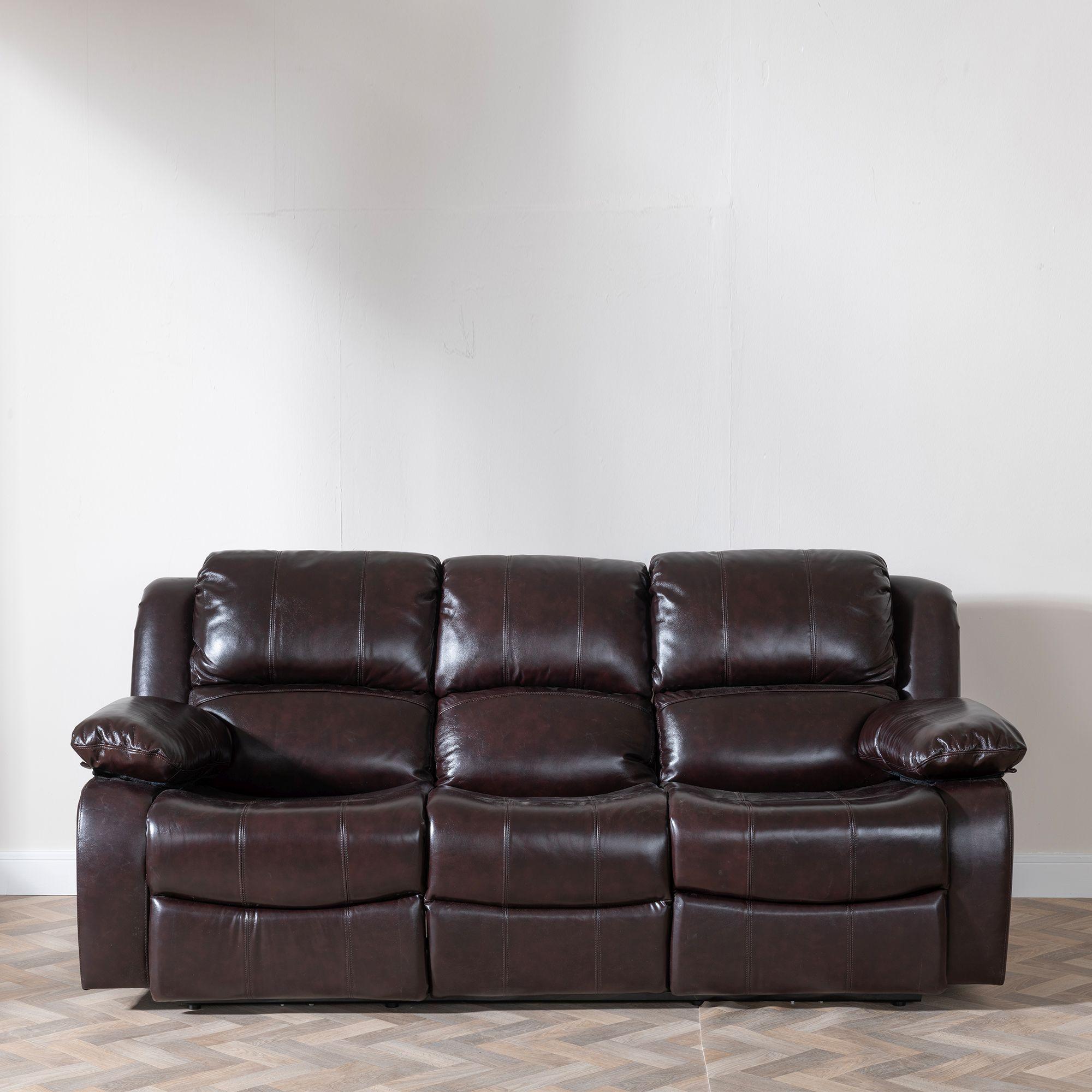 Product photograph of London Burgundy Leather 3 Seater Recliner Sofa from Choice Furniture Superstore.