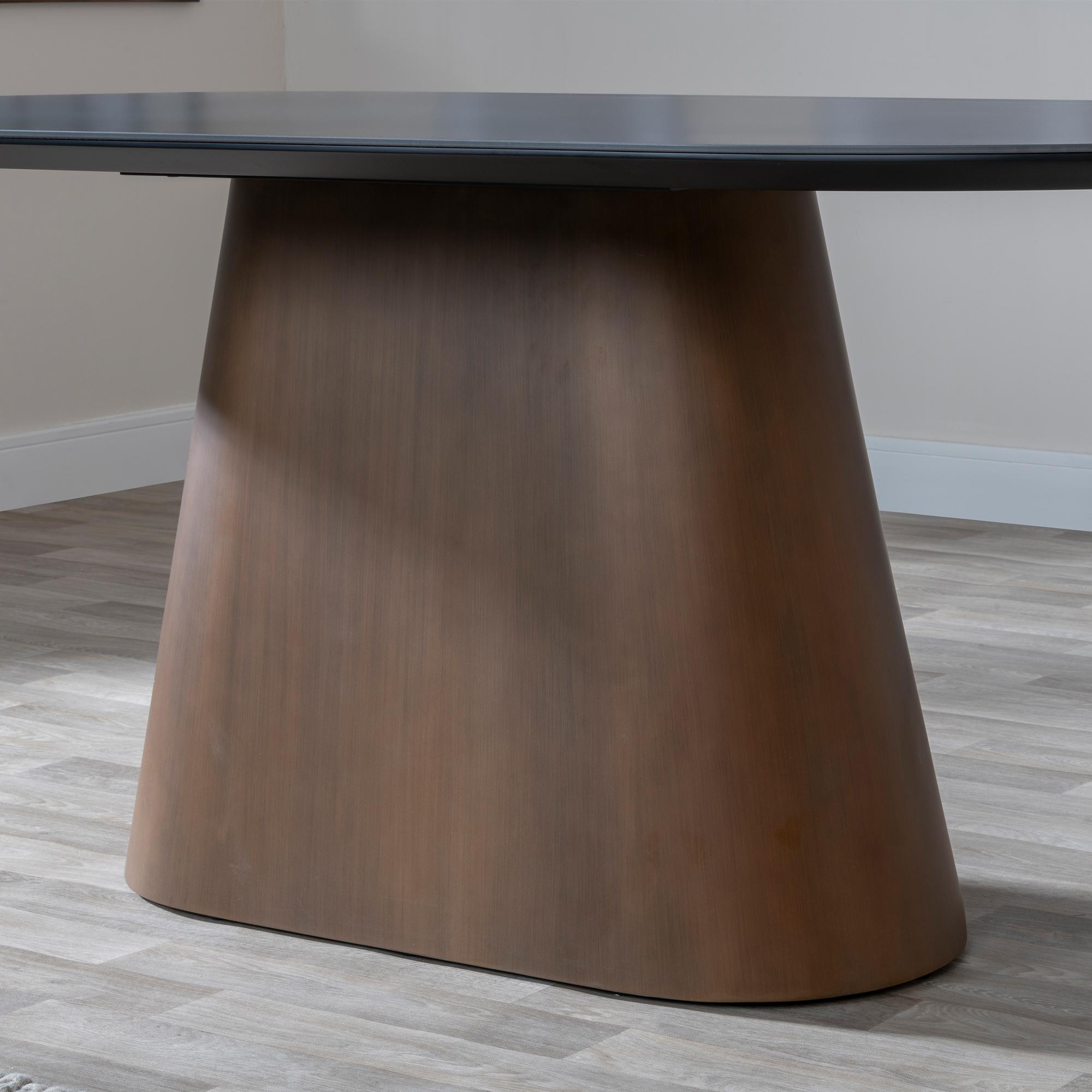 Product photograph of Danetti 180cm Dark Grey Ceramic Oval Dining Table With Bronze Pedastal Base from Choice Furniture Superstore.