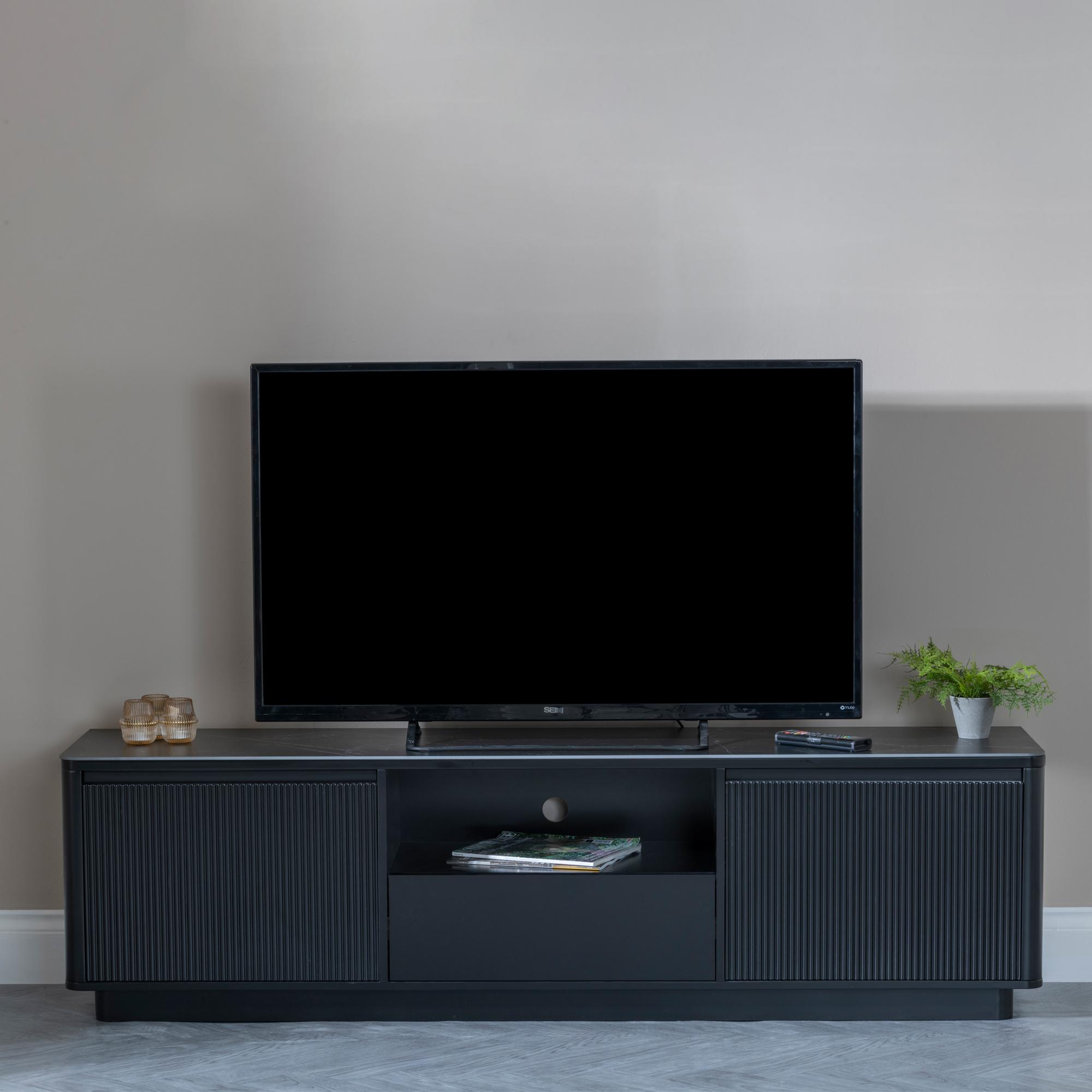 Product photograph of Morgan Black Ceramic Fluted Tv Unit from Choice Furniture Superstore.