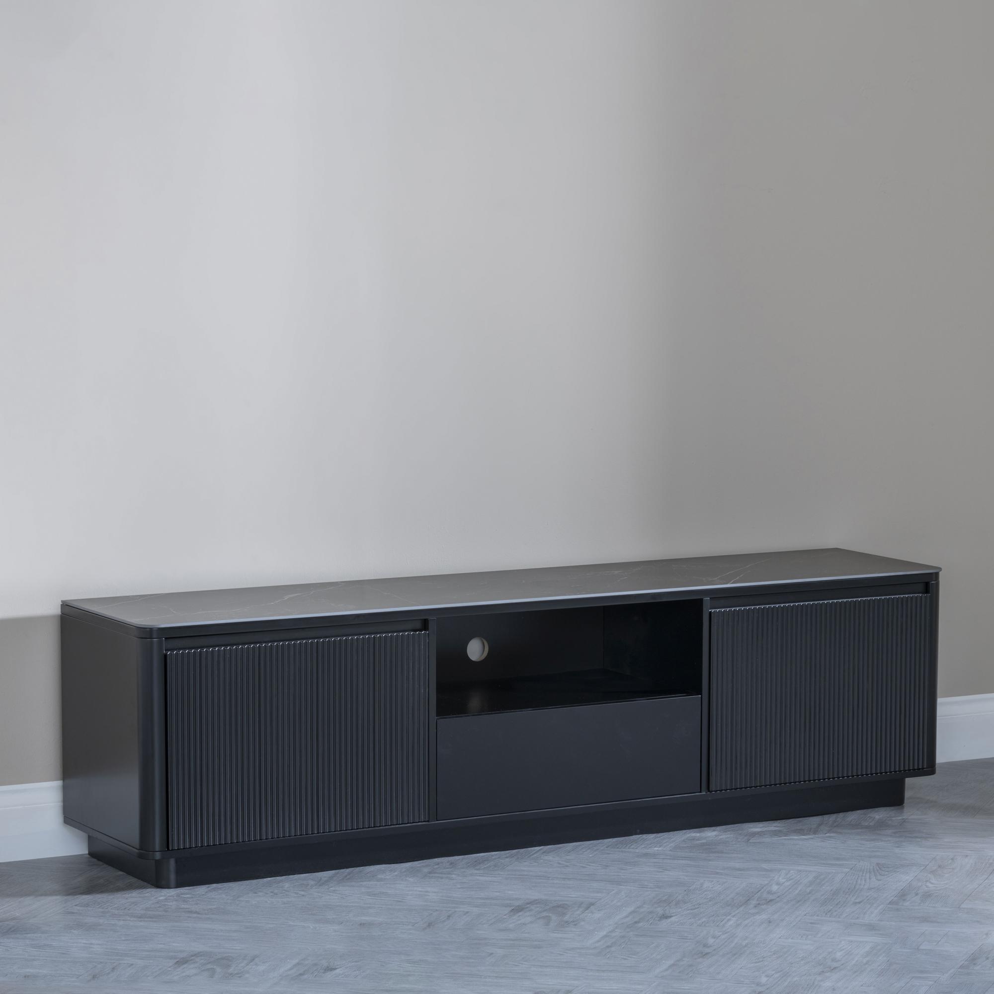Product photograph of Morgan Black Ceramic Fluted Tv Unit from Choice Furniture Superstore.