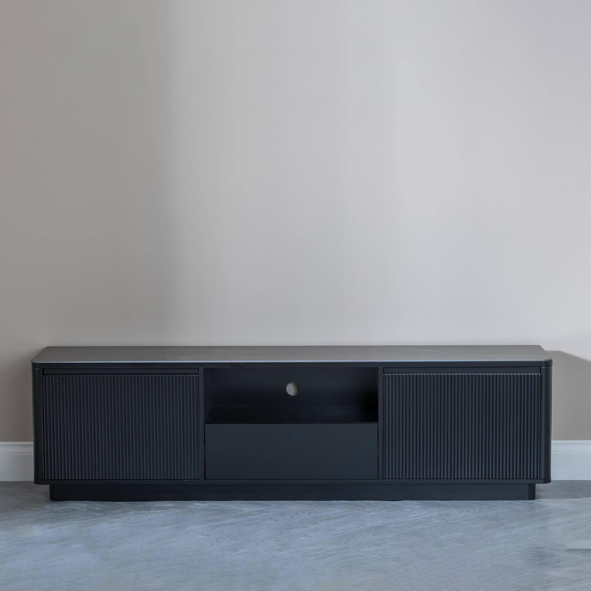 Product photograph of Morgan Black Ceramic Fluted Tv Unit from Choice Furniture Superstore.