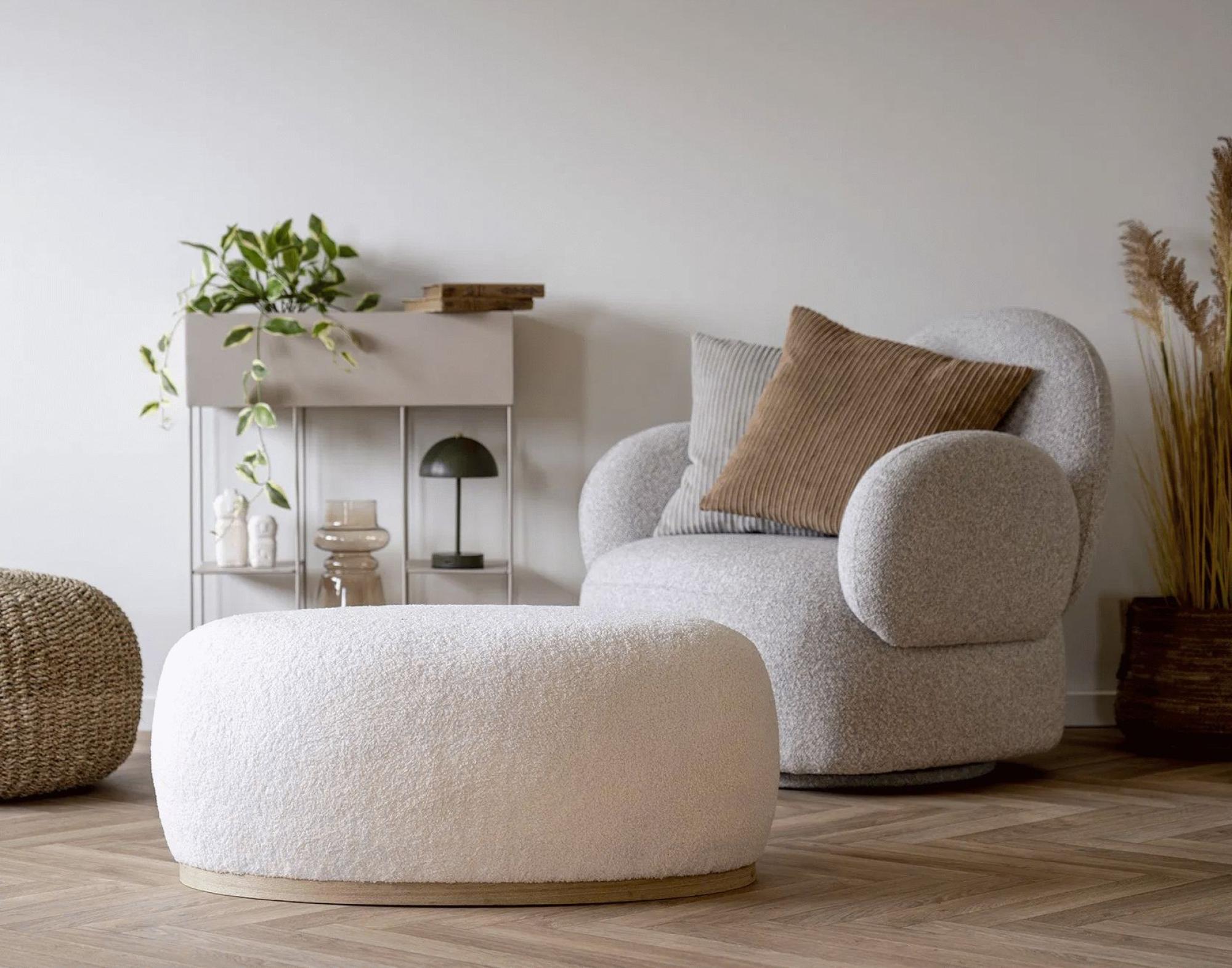 Product photograph of Seahampton White Boucle Fabric Pouf from Choice Furniture Superstore.
