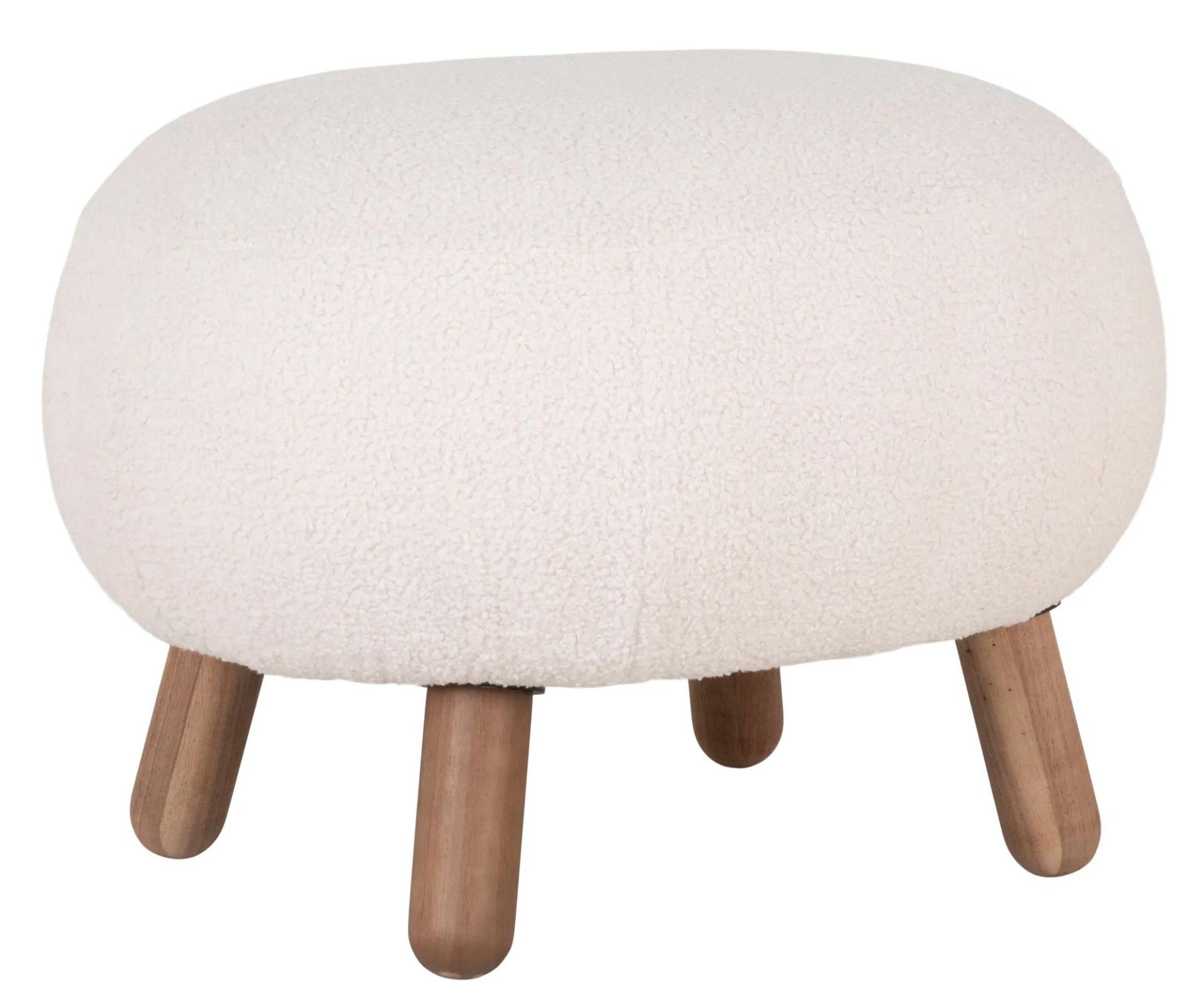 Product photograph of Savona White Artificial Lambskin Fabric Footstool from Choice Furniture Superstore.