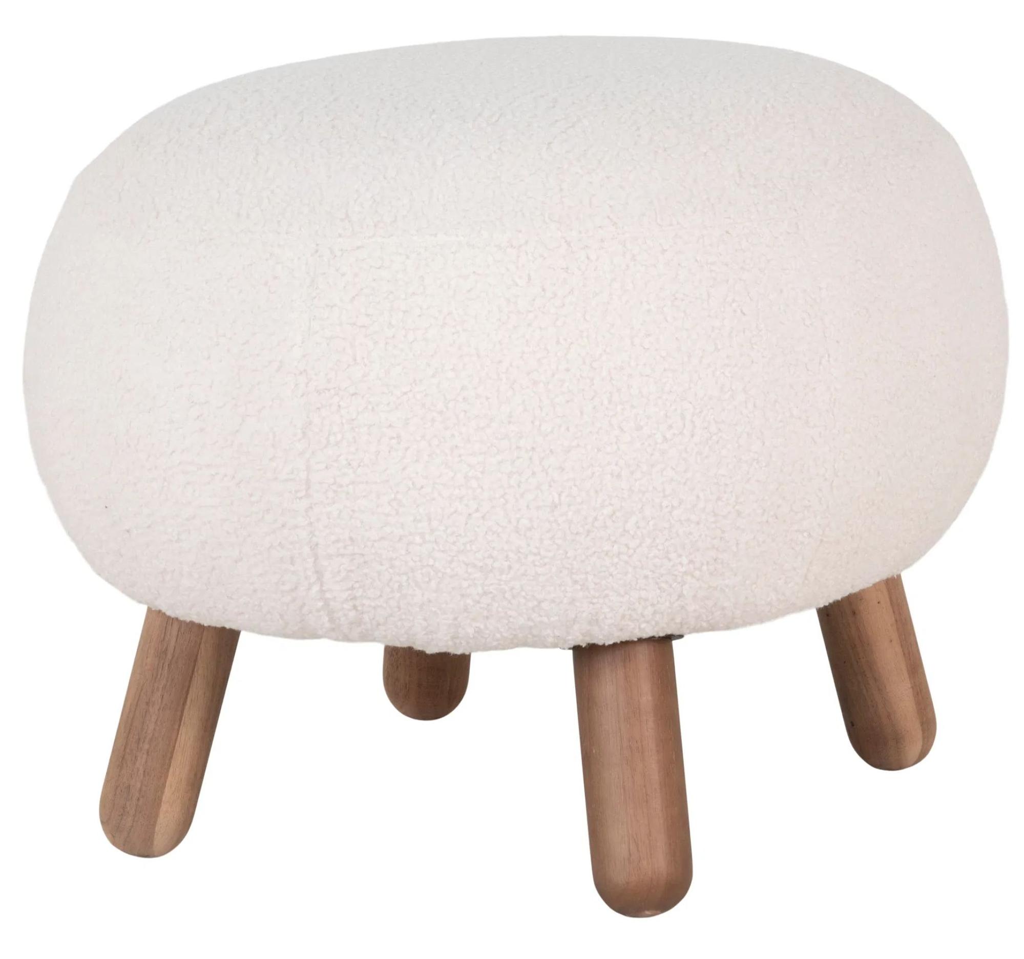 Product photograph of Savona White Artificial Lambskin Fabric Footstool from Choice Furniture Superstore.