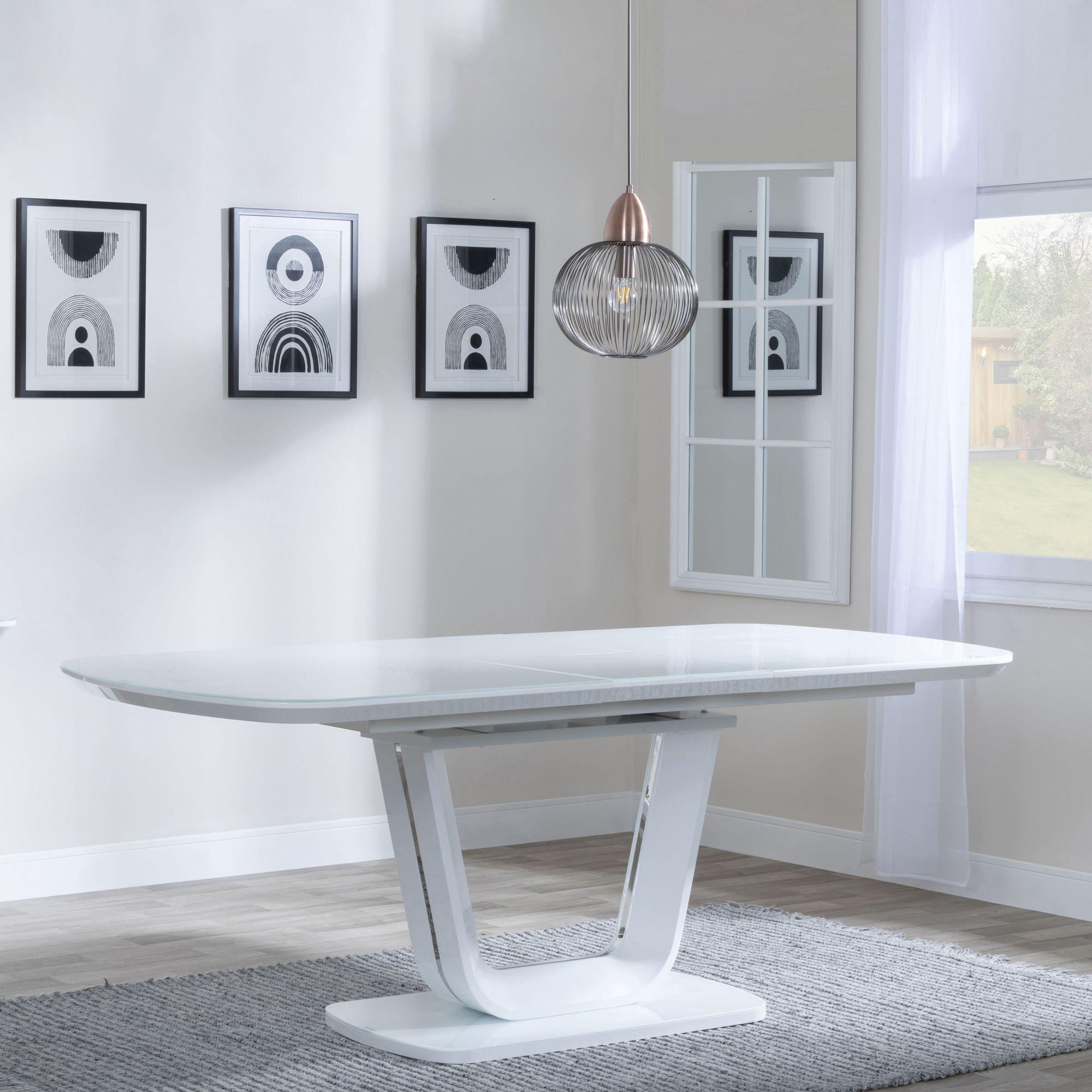 Product photograph of Athos White Gloss Extending Dining Table With Glass Top - 160cm - 200cm from Choice Furniture Superstore.