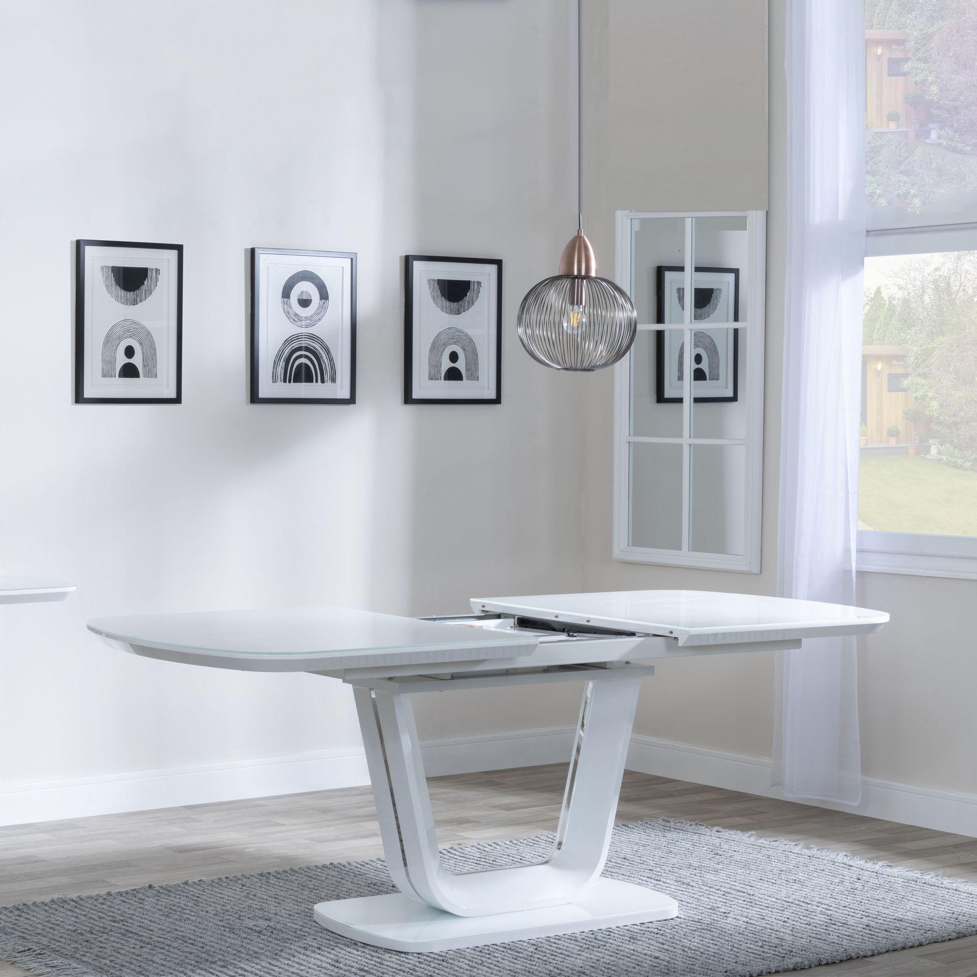 Product photograph of Athos White Gloss Extending Dining Table With Glass Top - 160cm - 200cm from Choice Furniture Superstore.