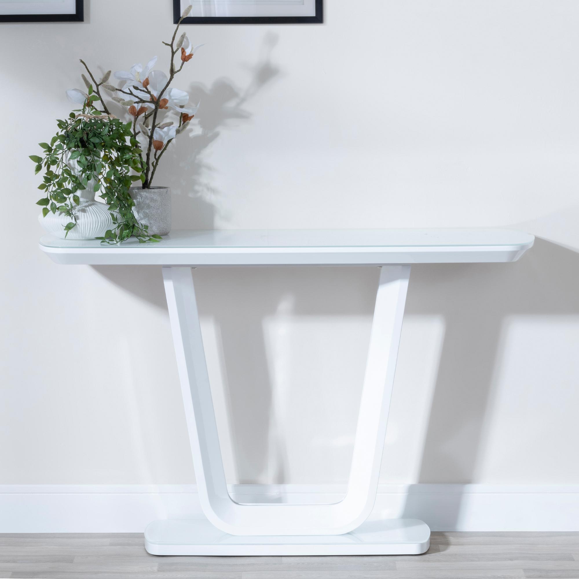 Product photograph of Athos White Gloss Console Table With Glass Top from Choice Furniture Superstore.