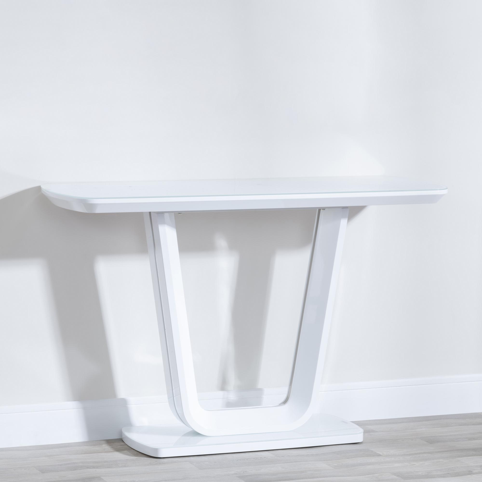 Product photograph of Athos White Gloss Console Table With Glass Top from Choice Furniture Superstore.