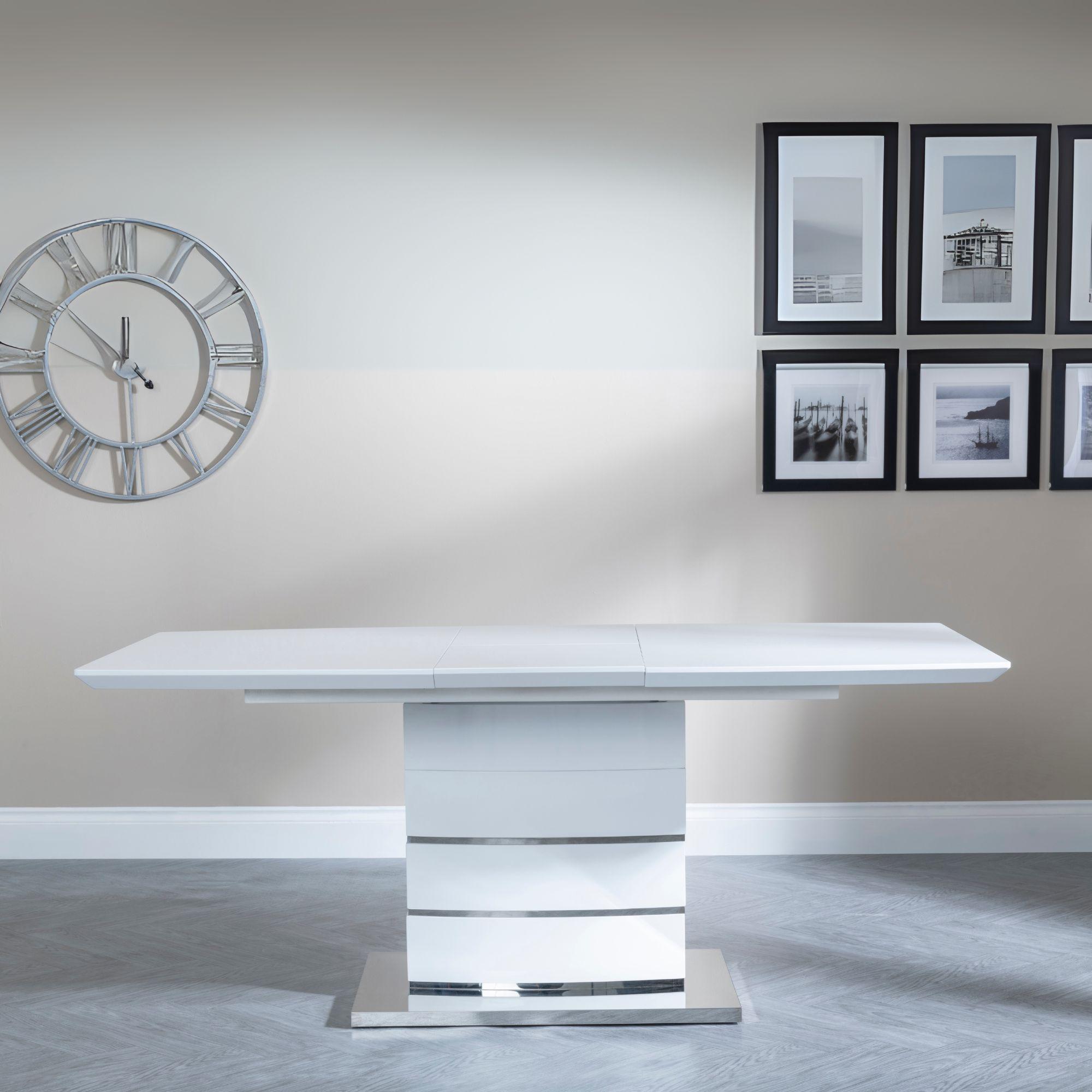 Product photograph of Rimini White Gloss Extending Dining Table - 140cm - 180cm from Choice Furniture Superstore.