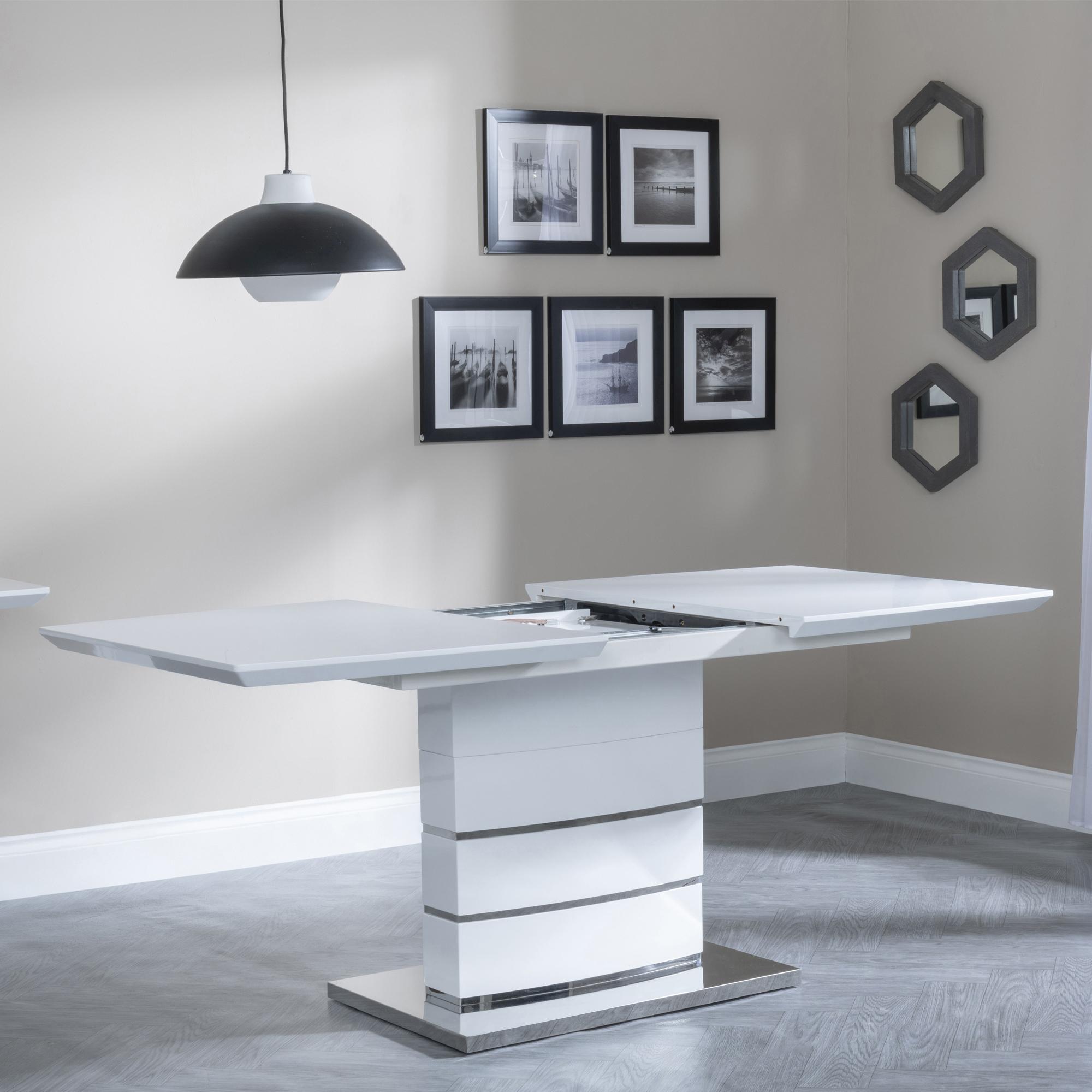 Product photograph of Rimini White Gloss Extending Dining Table - 140cm - 180cm from Choice Furniture Superstore.