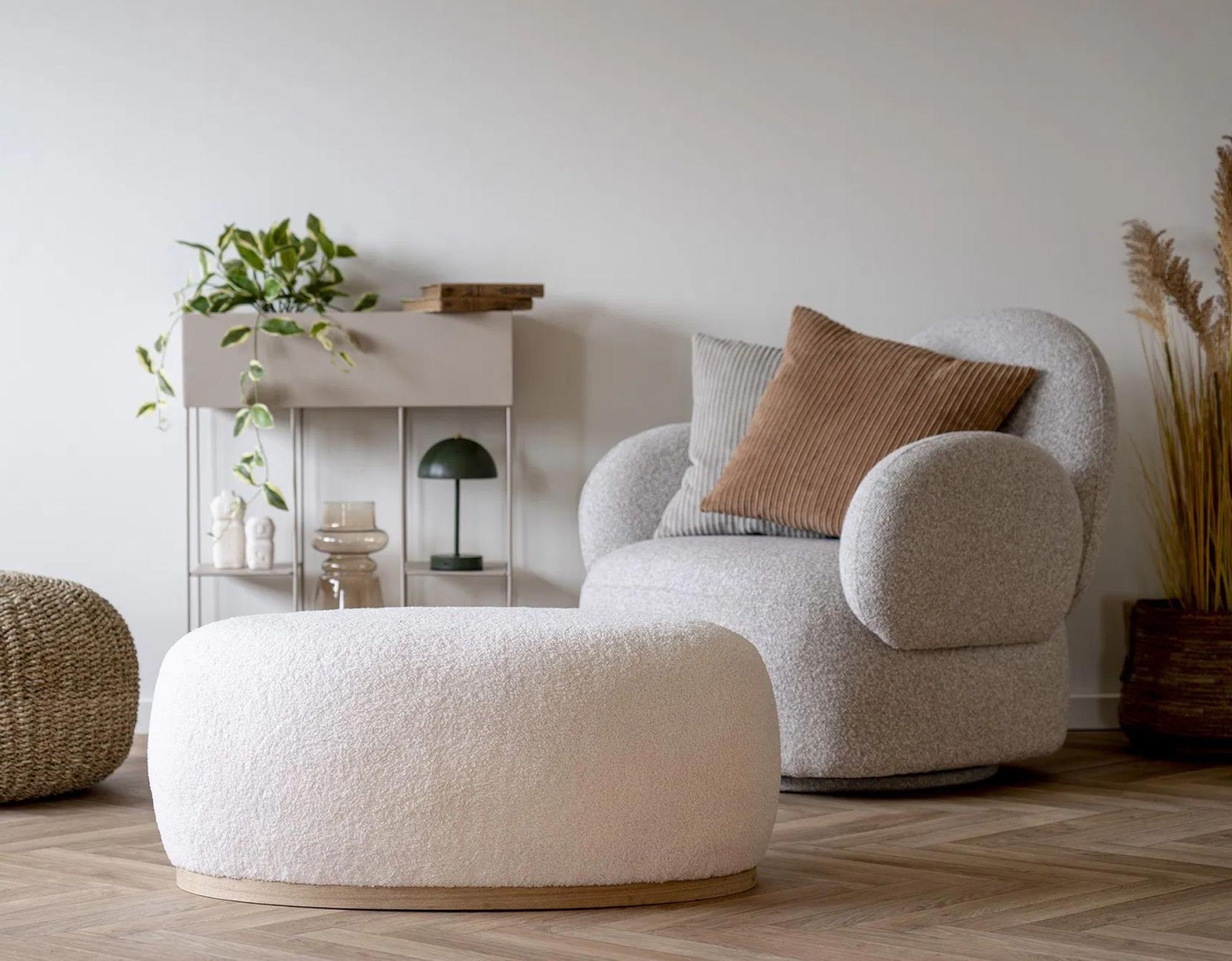 Product photograph of Messina Light Grey Boucle Fabric Swivel Lounge Chair from Choice Furniture Superstore.