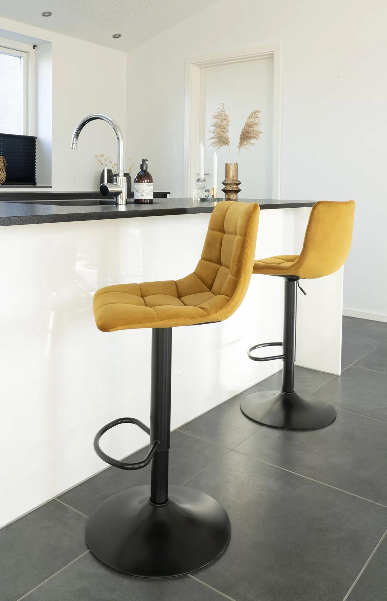 Product photograph of 2 X Timmonsville Mustard Yellow Velvet Fabric Barstool from Choice Furniture Superstore.