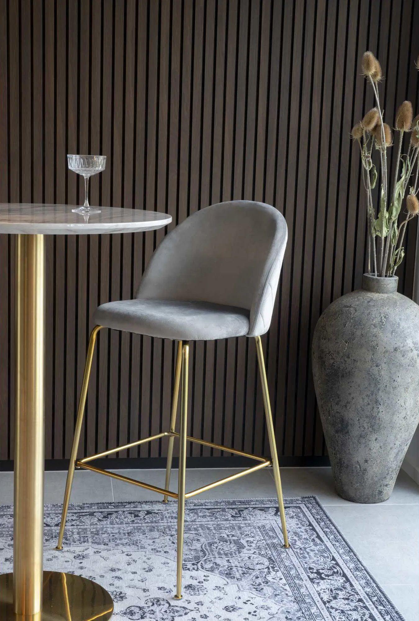 Product photograph of 2 X Tarrant Grey Velvet Fabric Barstool With Gold Legs from Choice Furniture Superstore.