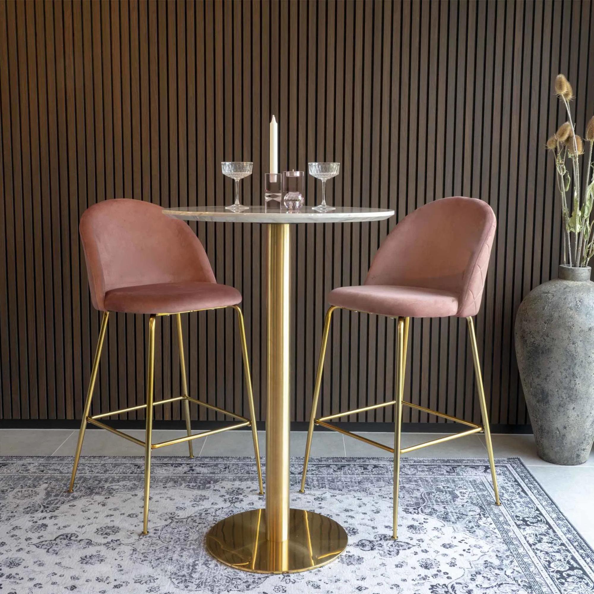 Product photograph of 2 X Tarrant Pink Velvet Fabric Barstool With Gold Legs from Choice Furniture Superstore.