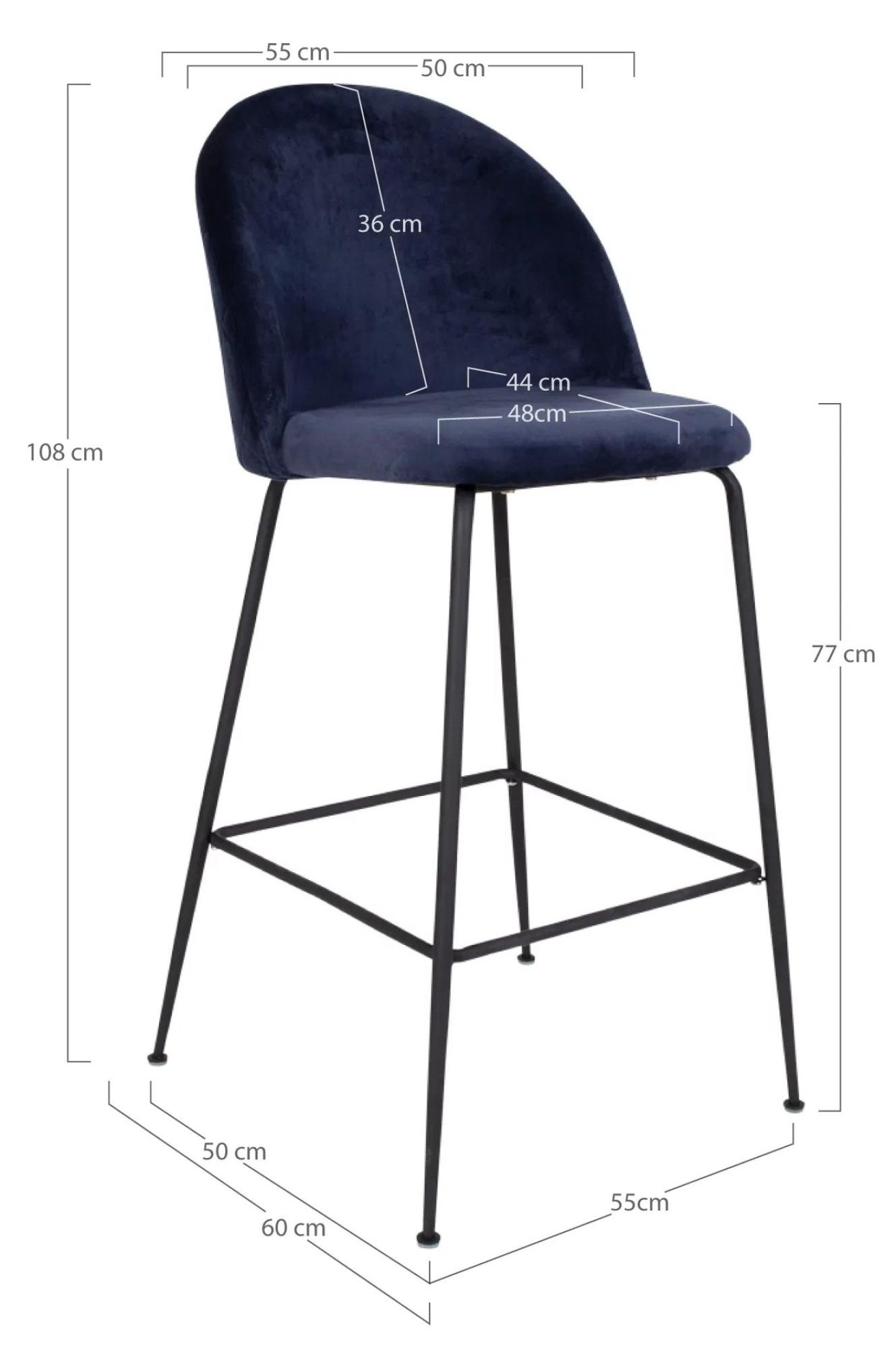 Product photograph of 2 X Tarrant Blue Velvet Fabric Barstool With Black Legs from Choice Furniture Superstore.