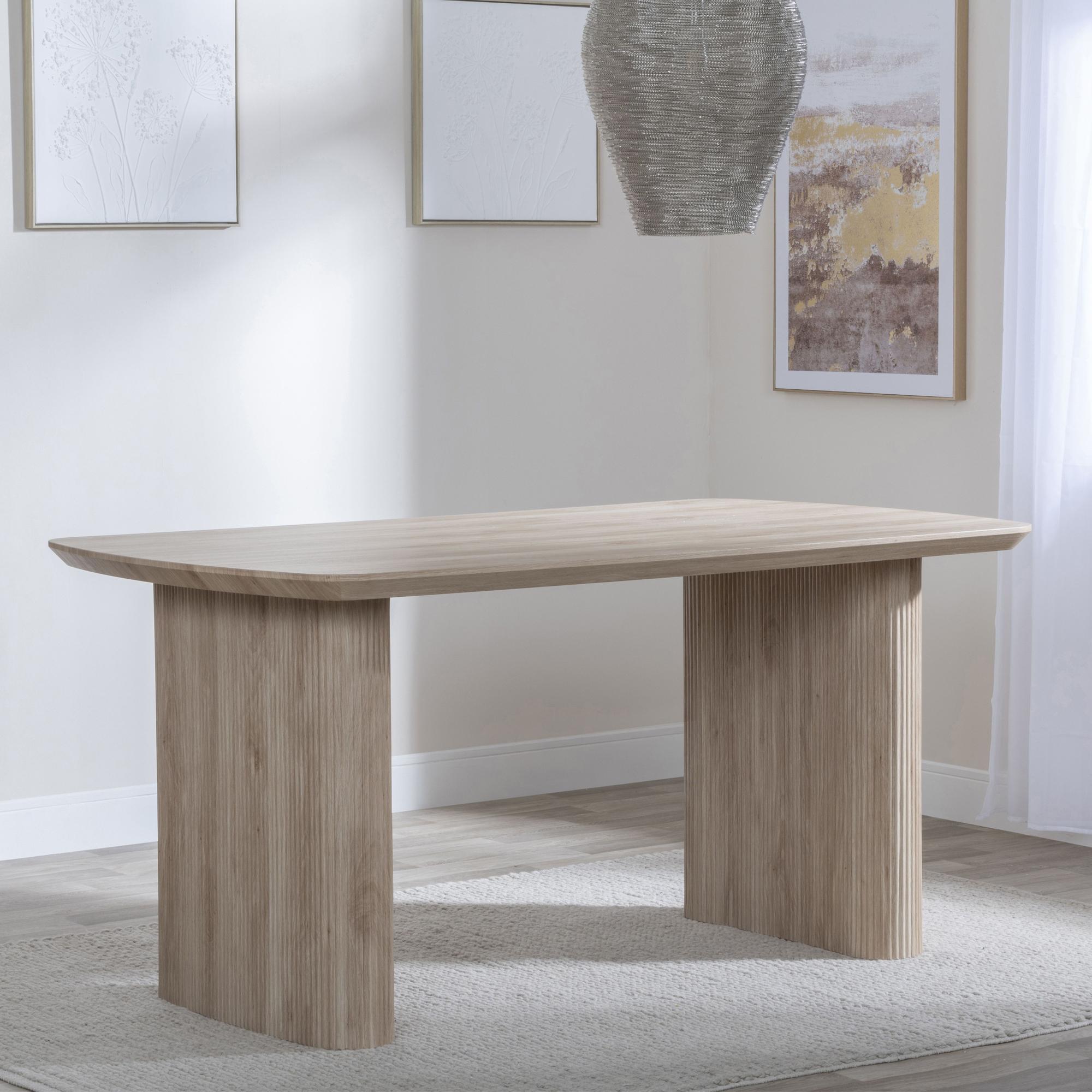 Product photograph of Bern Fluted 6 Seater Oak Effect Pedestal Dining Table - 160cm from Choice Furniture Superstore.