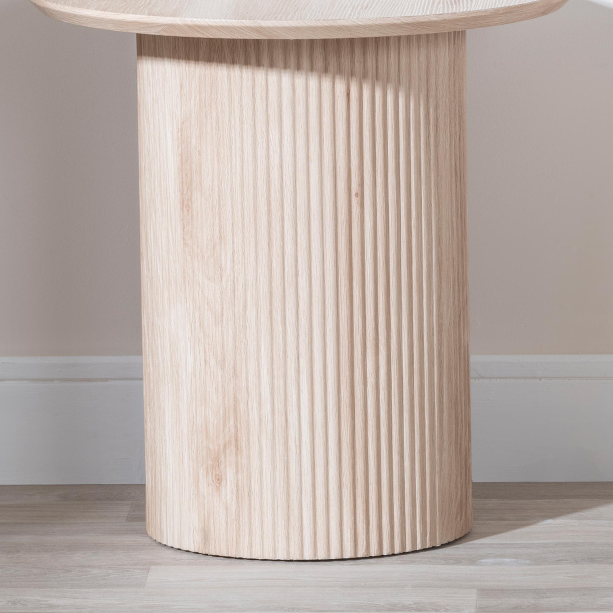 Product photograph of Bern Fluted Oak Effect Round End Table With Drum Base from Choice Furniture Superstore.