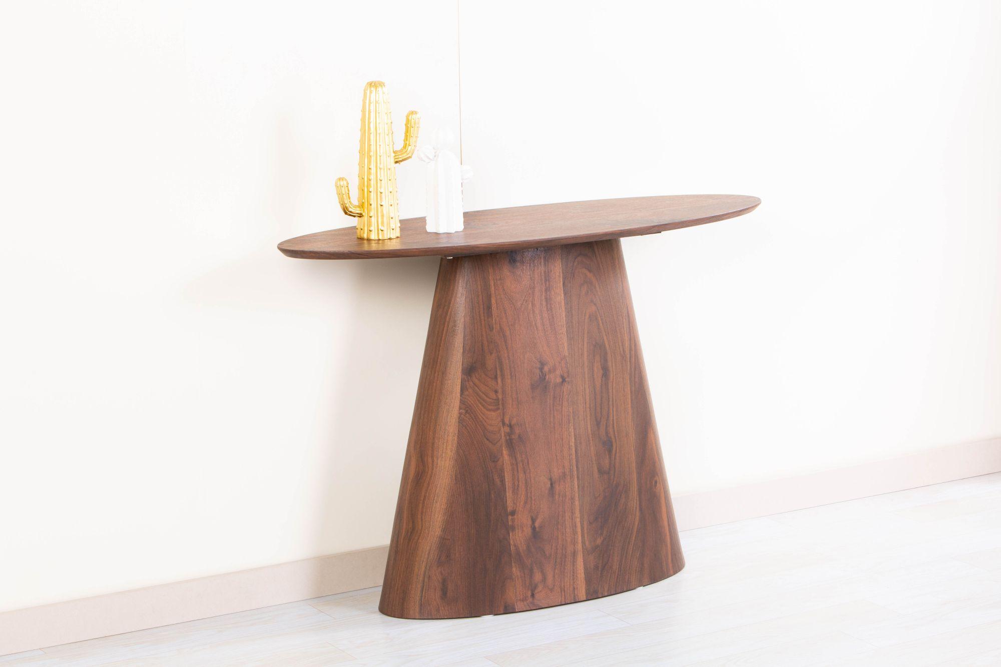 Product photograph of Palma Walnut Oval Console Table from Choice Furniture Superstore.