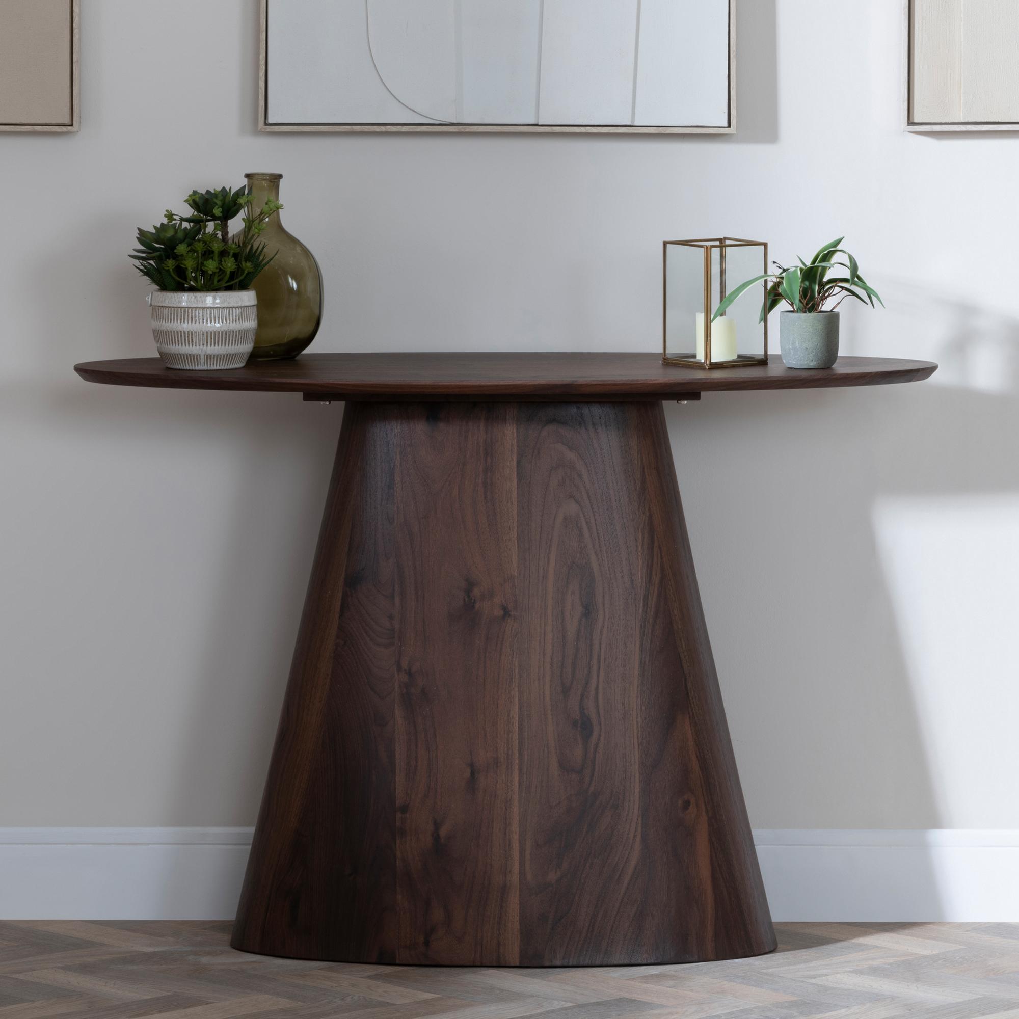 Product photograph of Palma Walnut Oval Console Table from Choice Furniture Superstore.