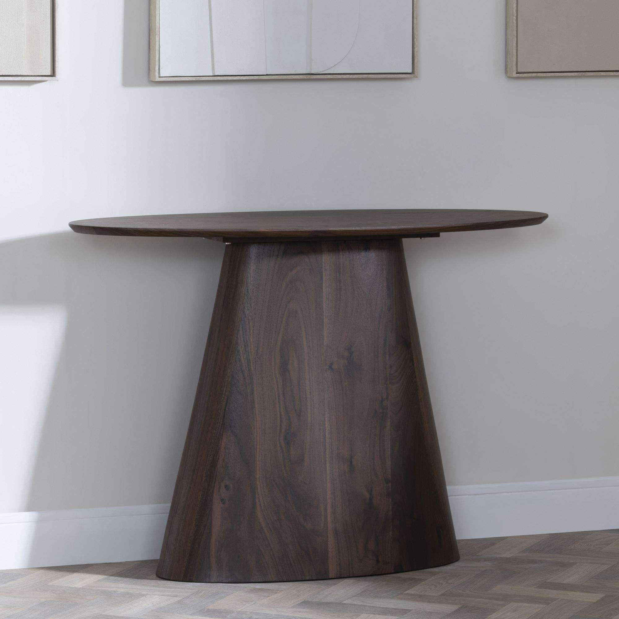 Product photograph of Palma Walnut Oval Console Table from Choice Furniture Superstore.