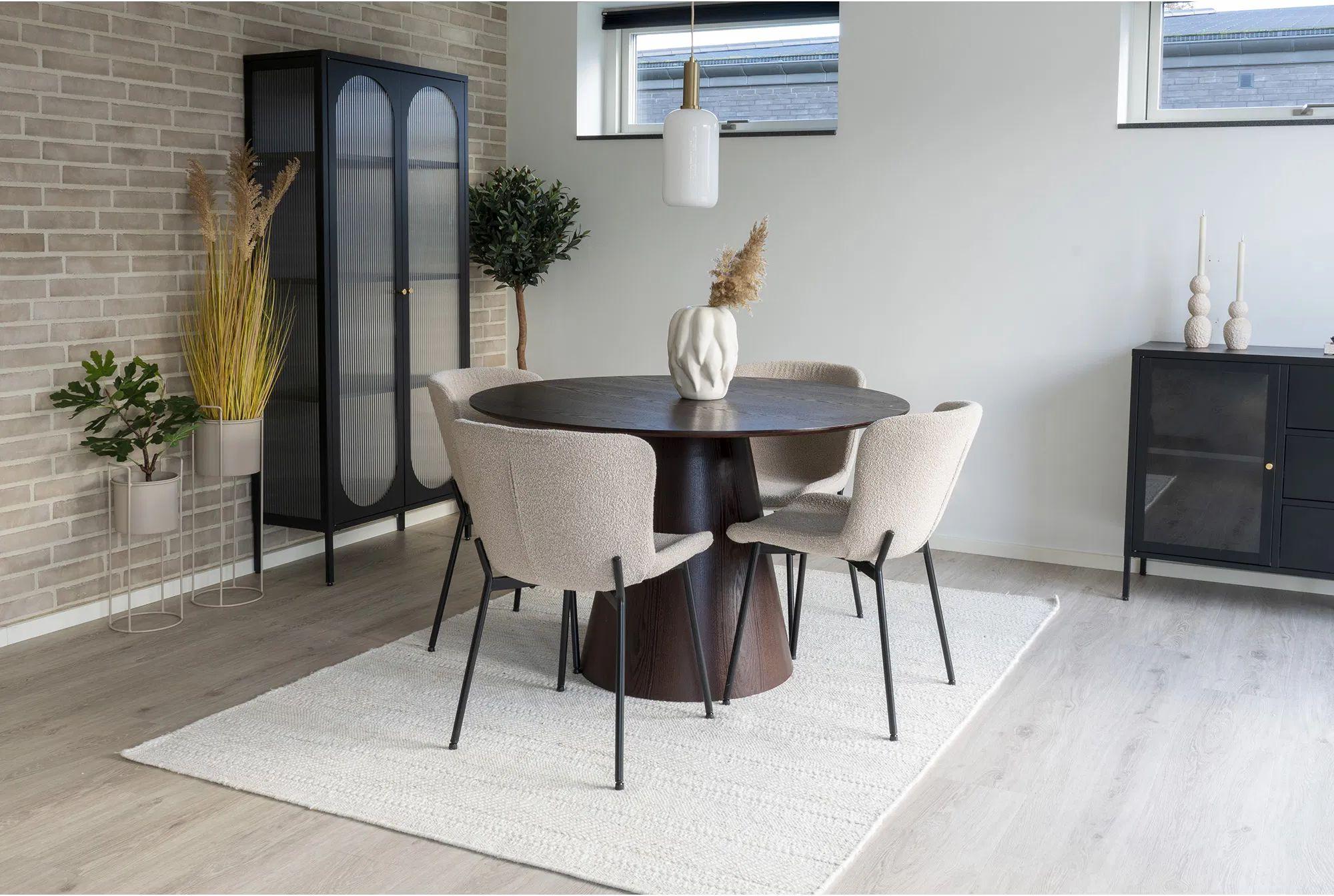 Product photograph of 2 X Hymera Beige Boucle Fabric Dining Chair With Black Legs from Choice Furniture Superstore.