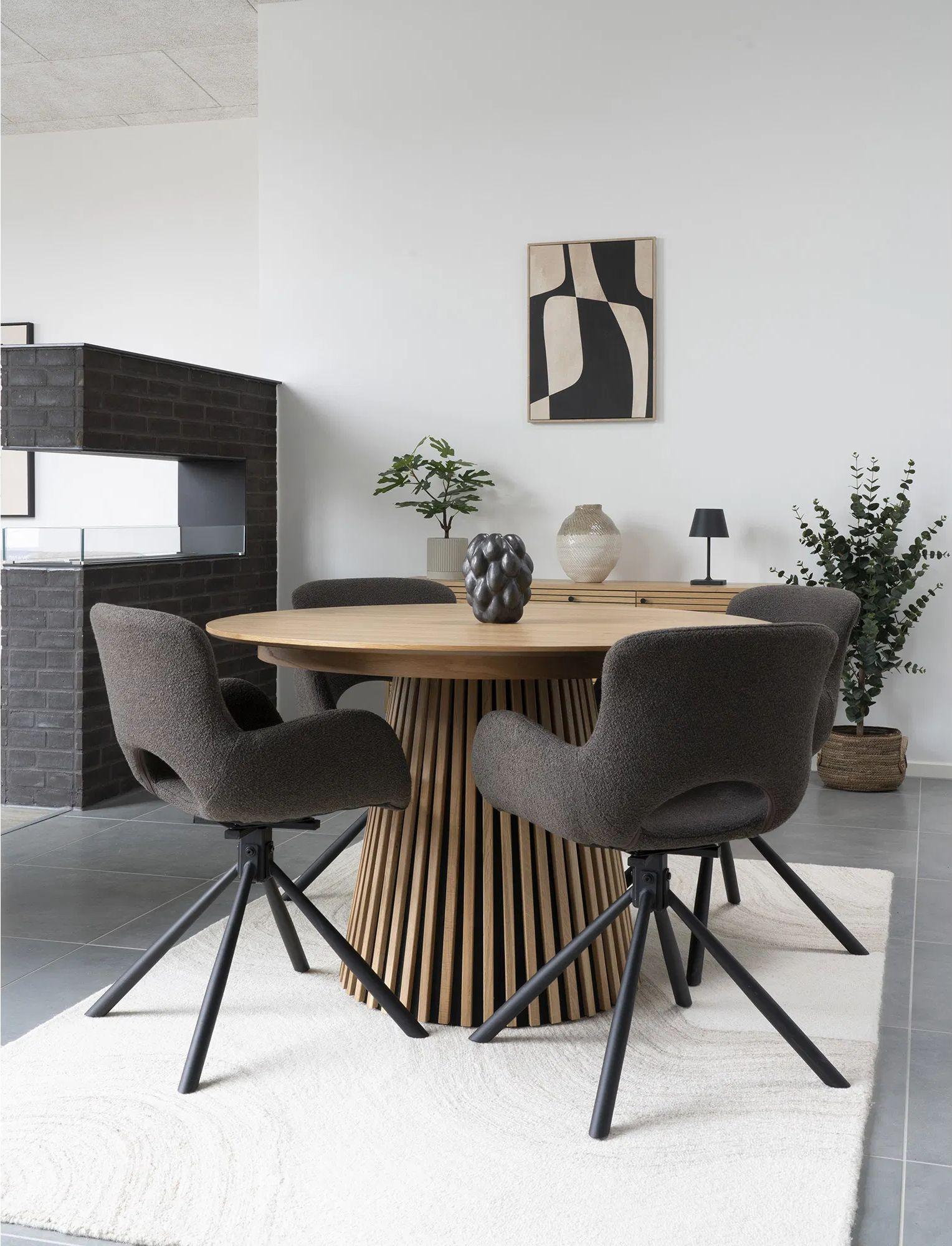 Product photograph of Set Of 2 Amorim Brown Boucle Fabric Swivel Dining Chair With Black Legs from Choice Furniture Superstore.