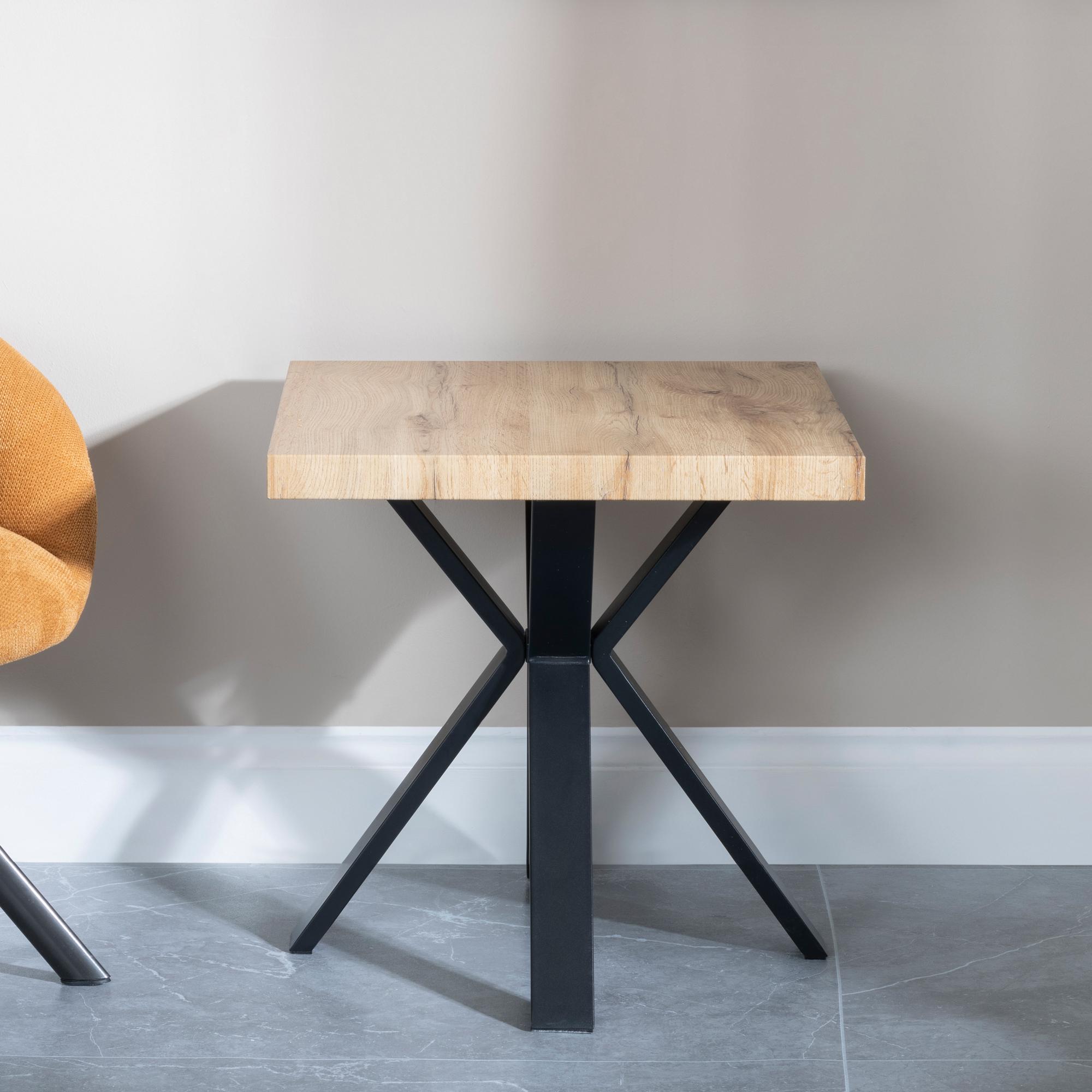 Product photograph of Ezra Industrial Oak Effect End Table With Black Spider Legs from Choice Furniture Superstore.