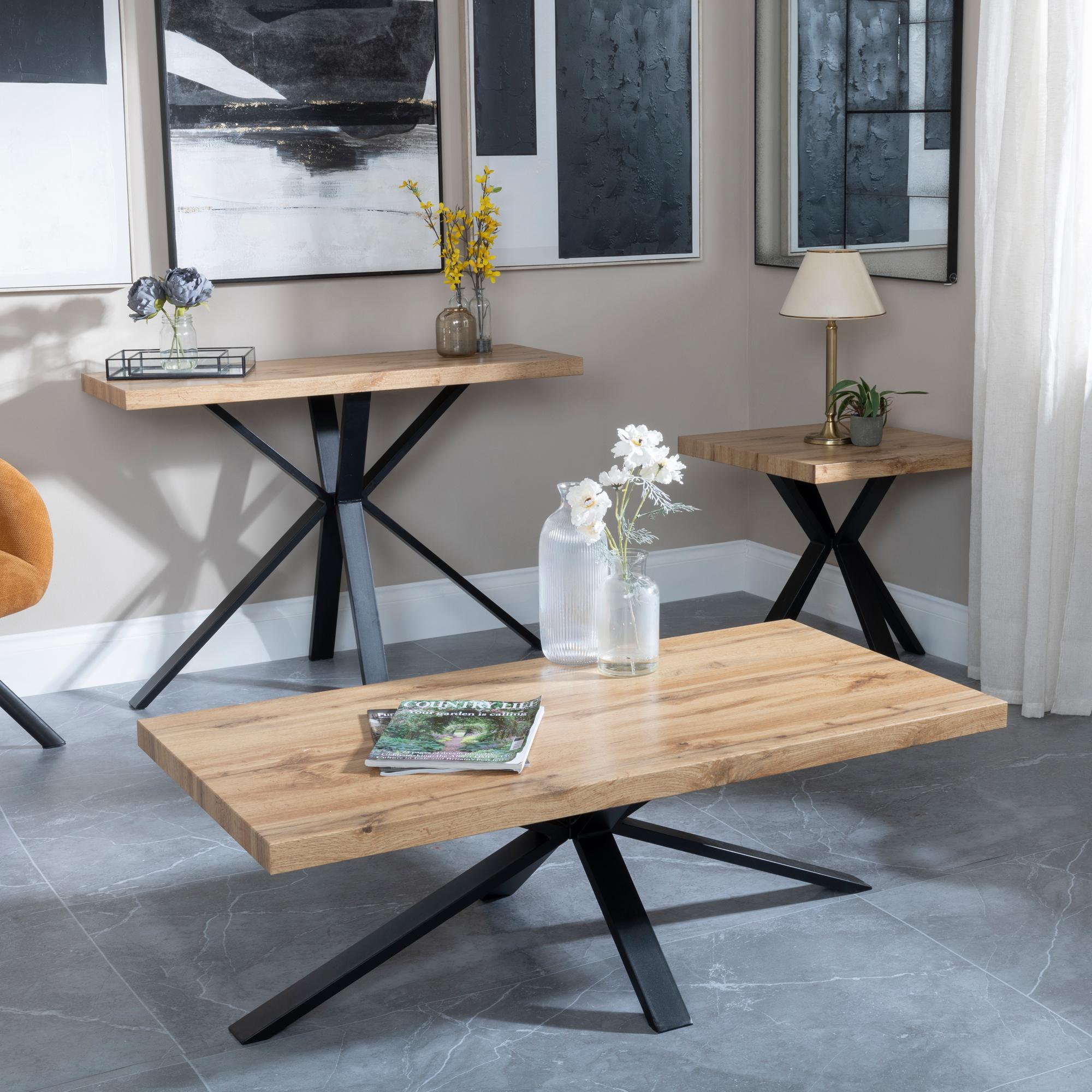 Product photograph of Bronx Industrial Oak Effect Coffee Table With Black Spider Legs from Choice Furniture Superstore.