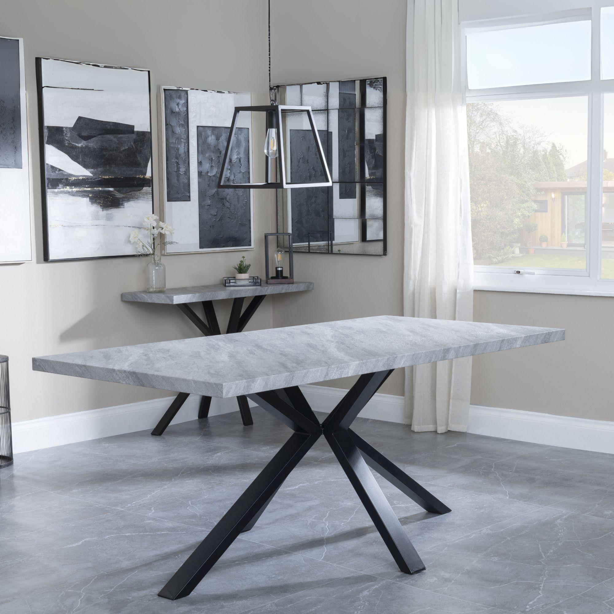 Product photograph of Ezra Grey Concrete Effect 6 Seater Dining Table With Black Spider Legs from Choice Furniture Superstore.