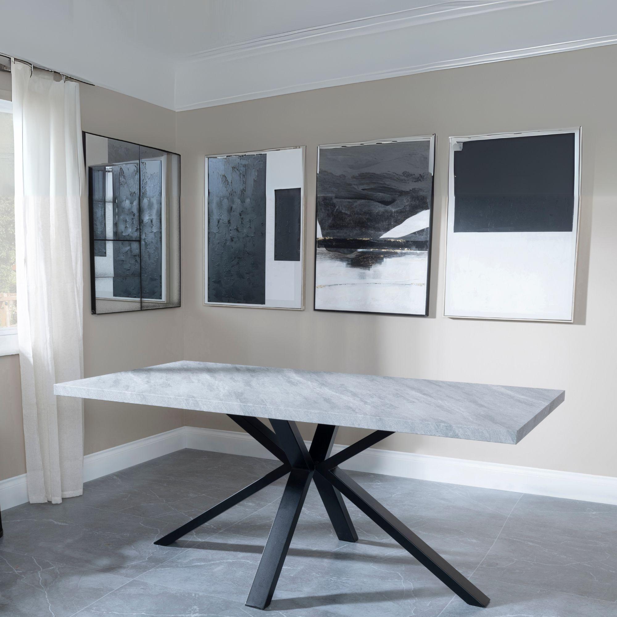 Product photograph of Ezra Grey Concrete Effect 6 Seater Dining Table With Black Spider Legs from Choice Furniture Superstore.