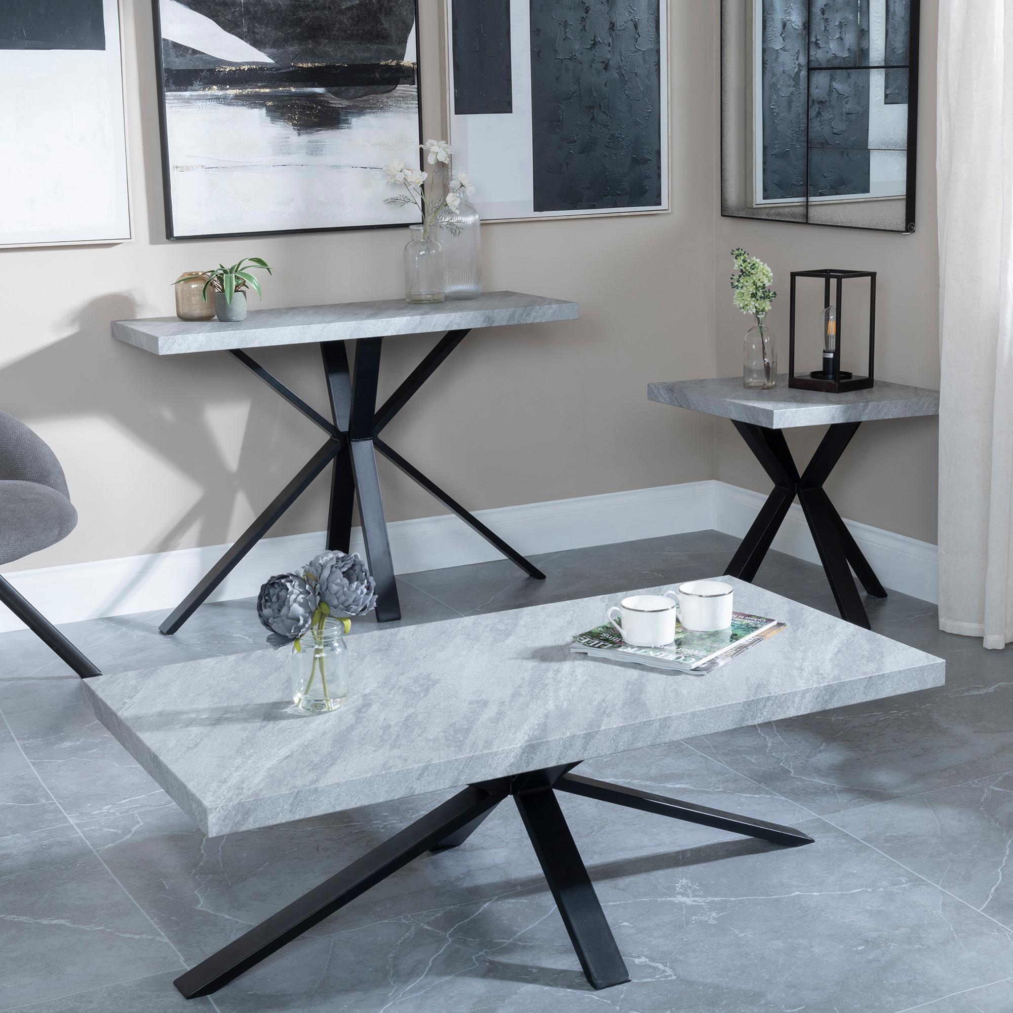 Product photograph of Bronx Grey Concrete Effect Coffee Table With Black Spider Legs from Choice Furniture Superstore.