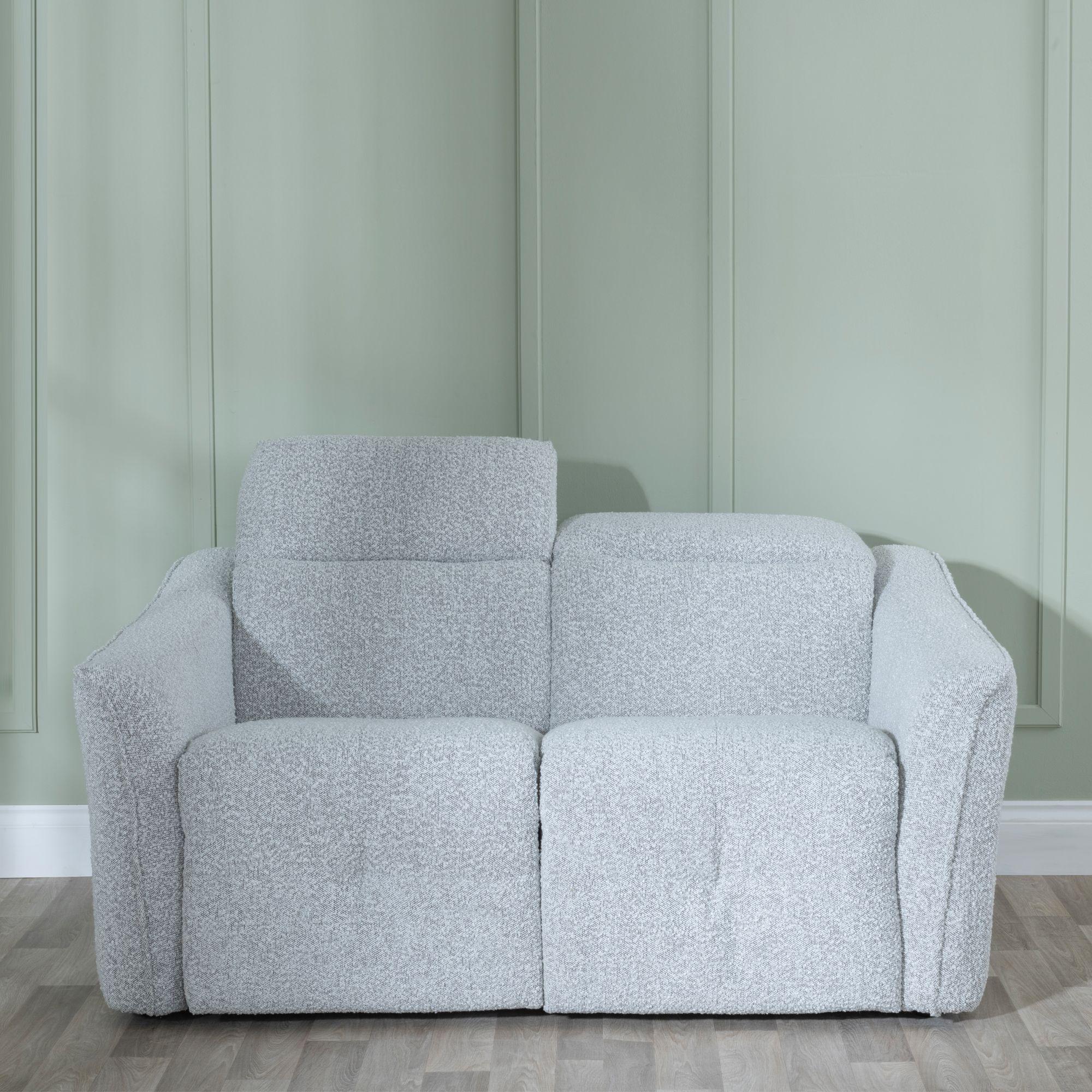 Product photograph of Inca Light Grey Teddy Fabric 2 Seater Electric Recliner Sofa from Choice Furniture Superstore.