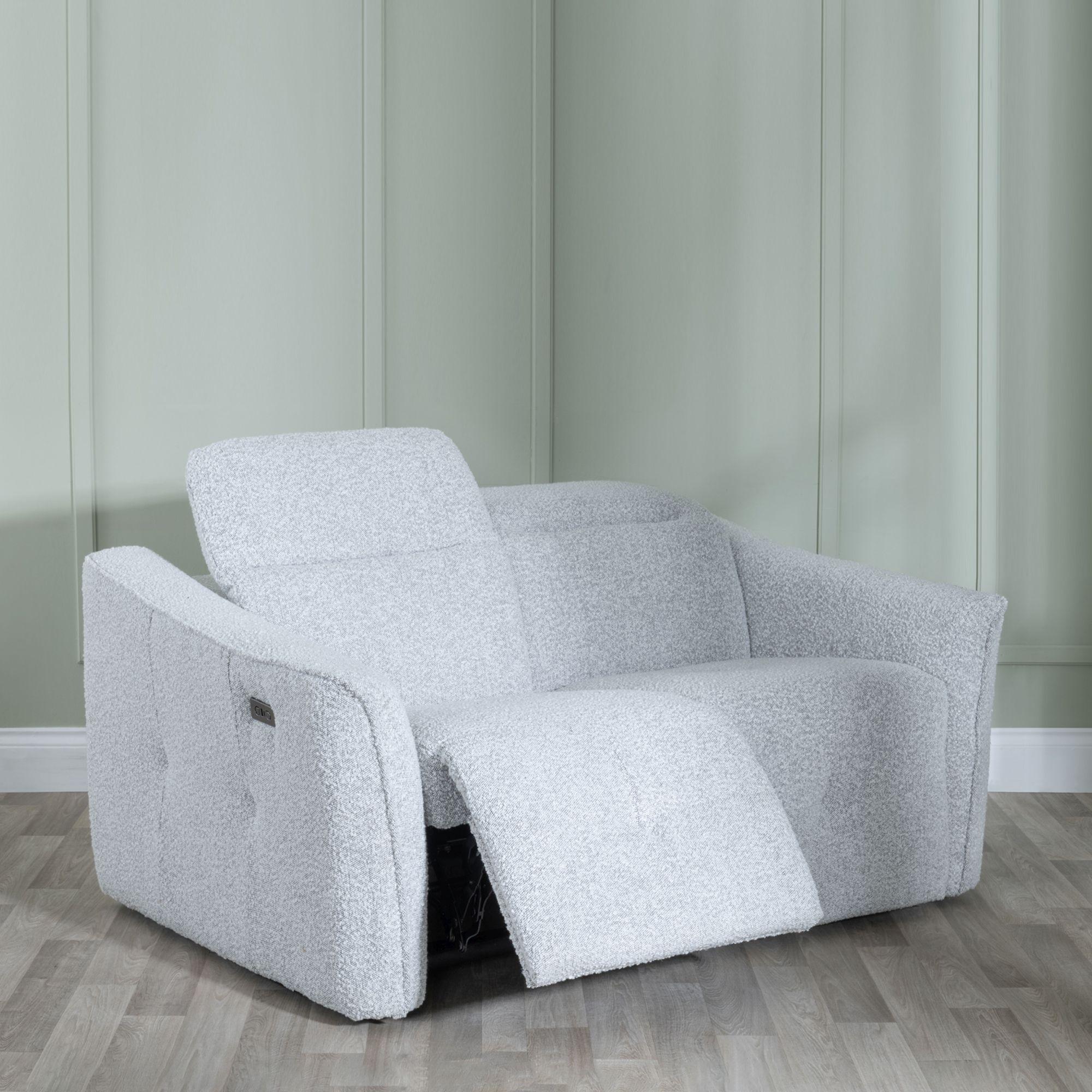 Product photograph of Inca Light Grey Teddy Fabric 2 Seater Electric Recliner Sofa from Choice Furniture Superstore.