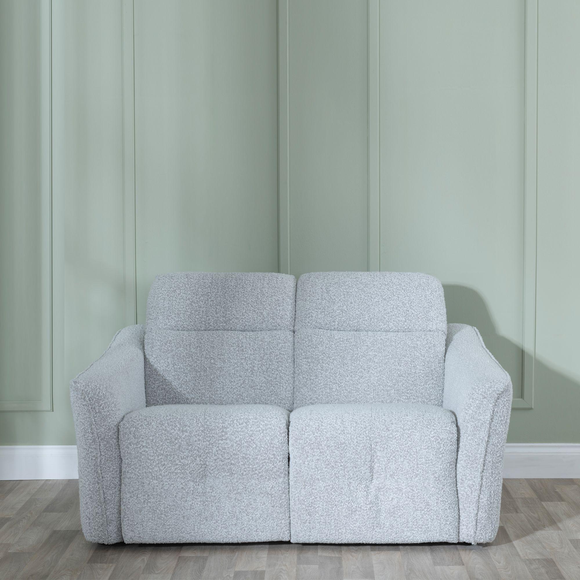 Product photograph of Inca Light Grey Teddy Fabric 2 Seater Electric Recliner Sofa from Choice Furniture Superstore.