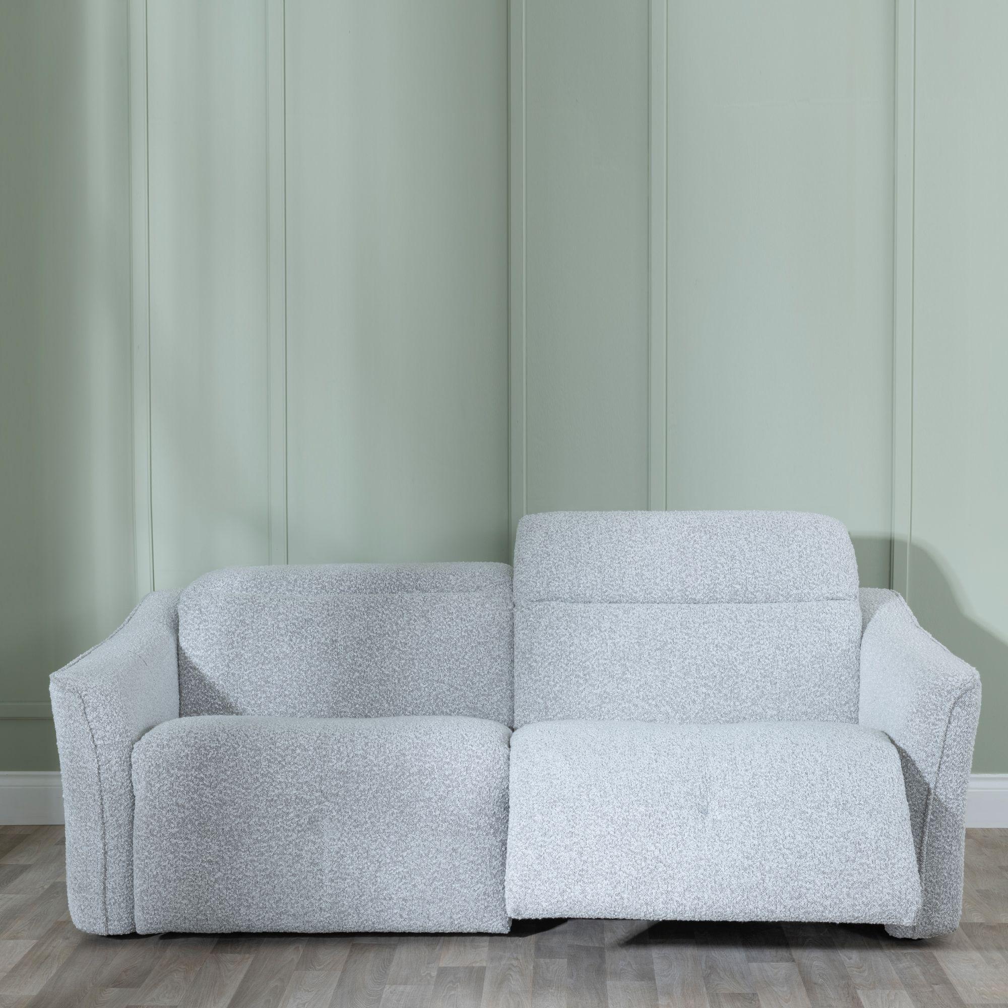 Product photograph of Inca Light Grey Teddy Fabric 3 Seater Electric Recliner Sofa from Choice Furniture Superstore.