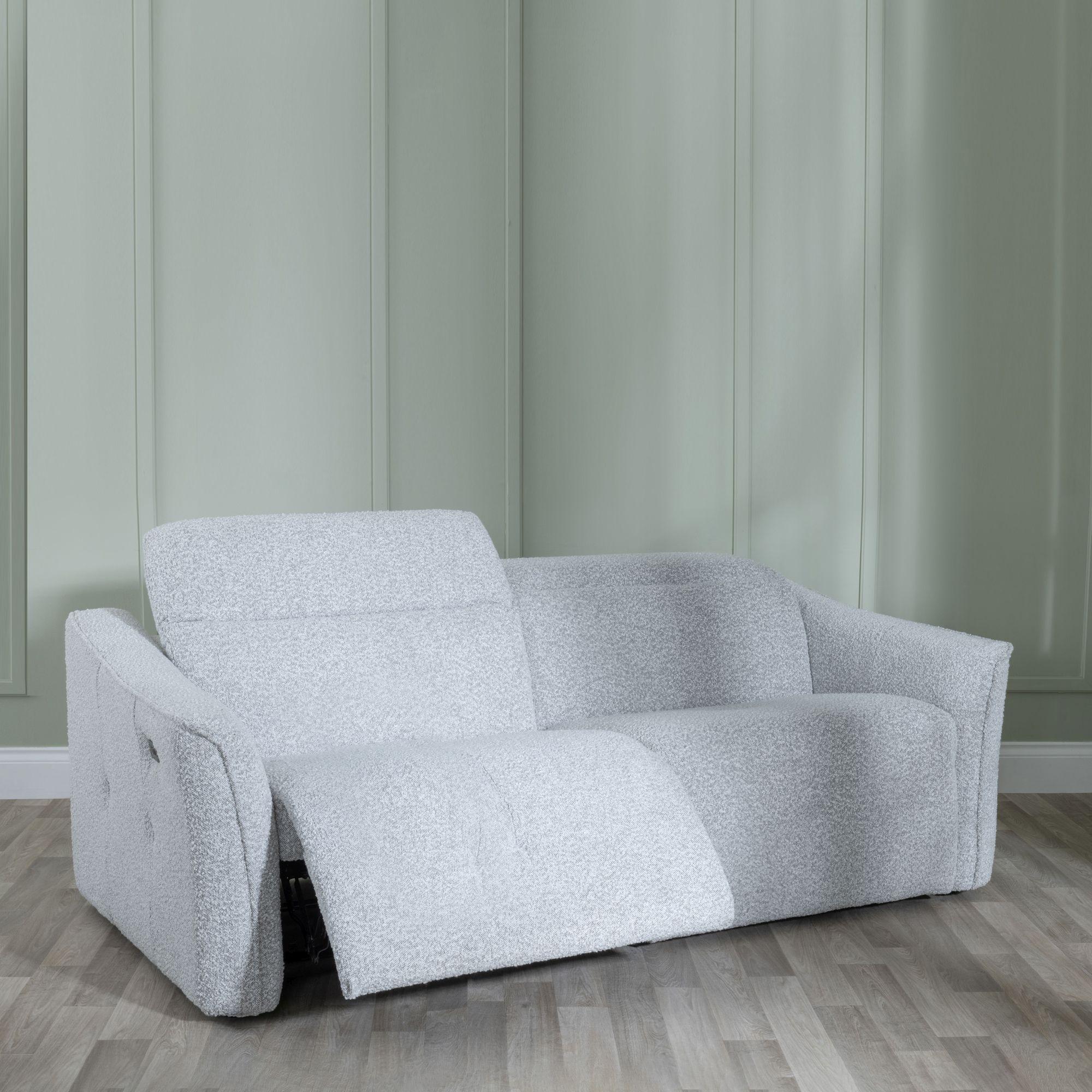 Product photograph of Inca Light Grey Teddy Fabric 3 Seater Electric Recliner Sofa from Choice Furniture Superstore.