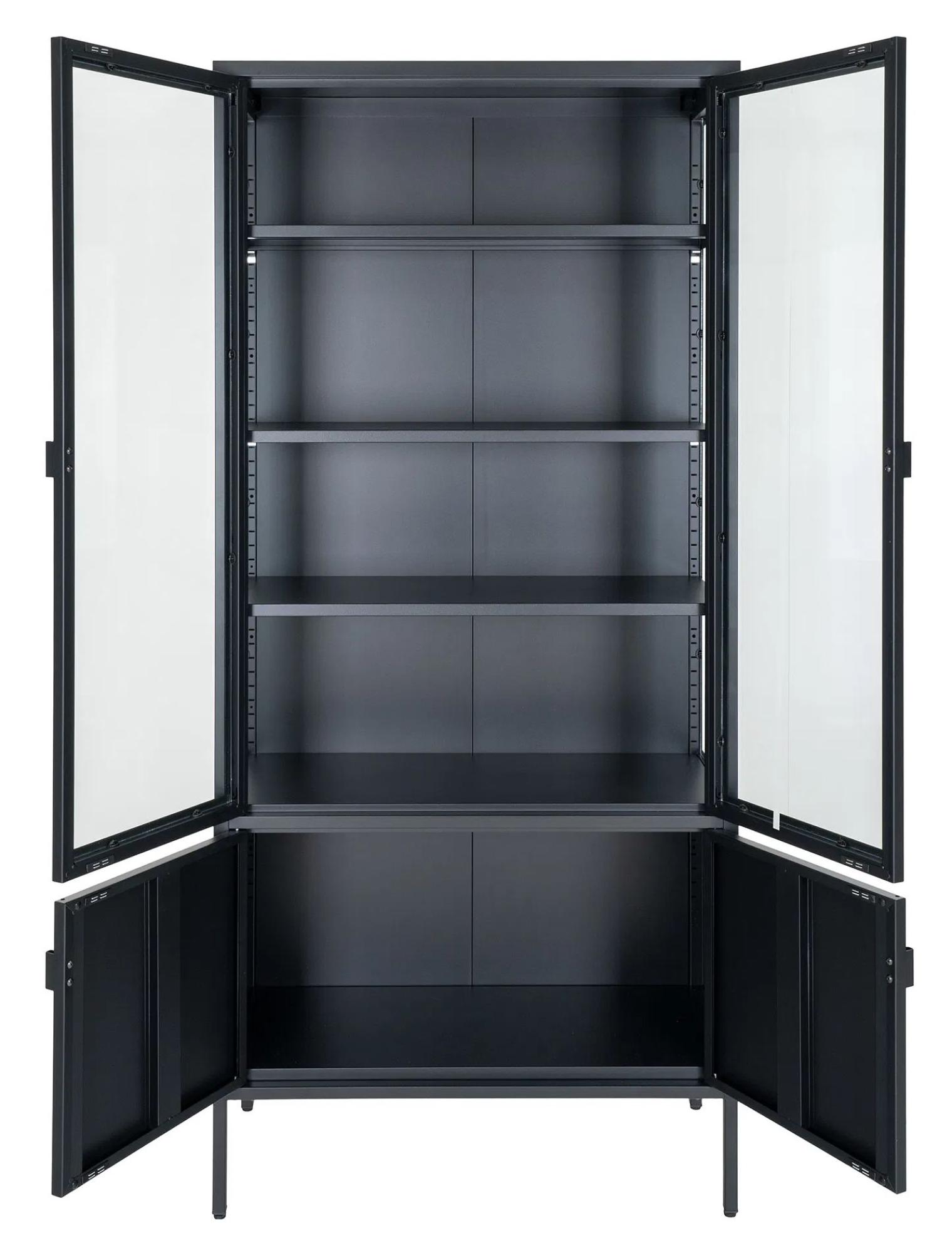 Product photograph of Nondalton Glass And Black Metal 4 Door Display Cabinet from Choice Furniture Superstore.