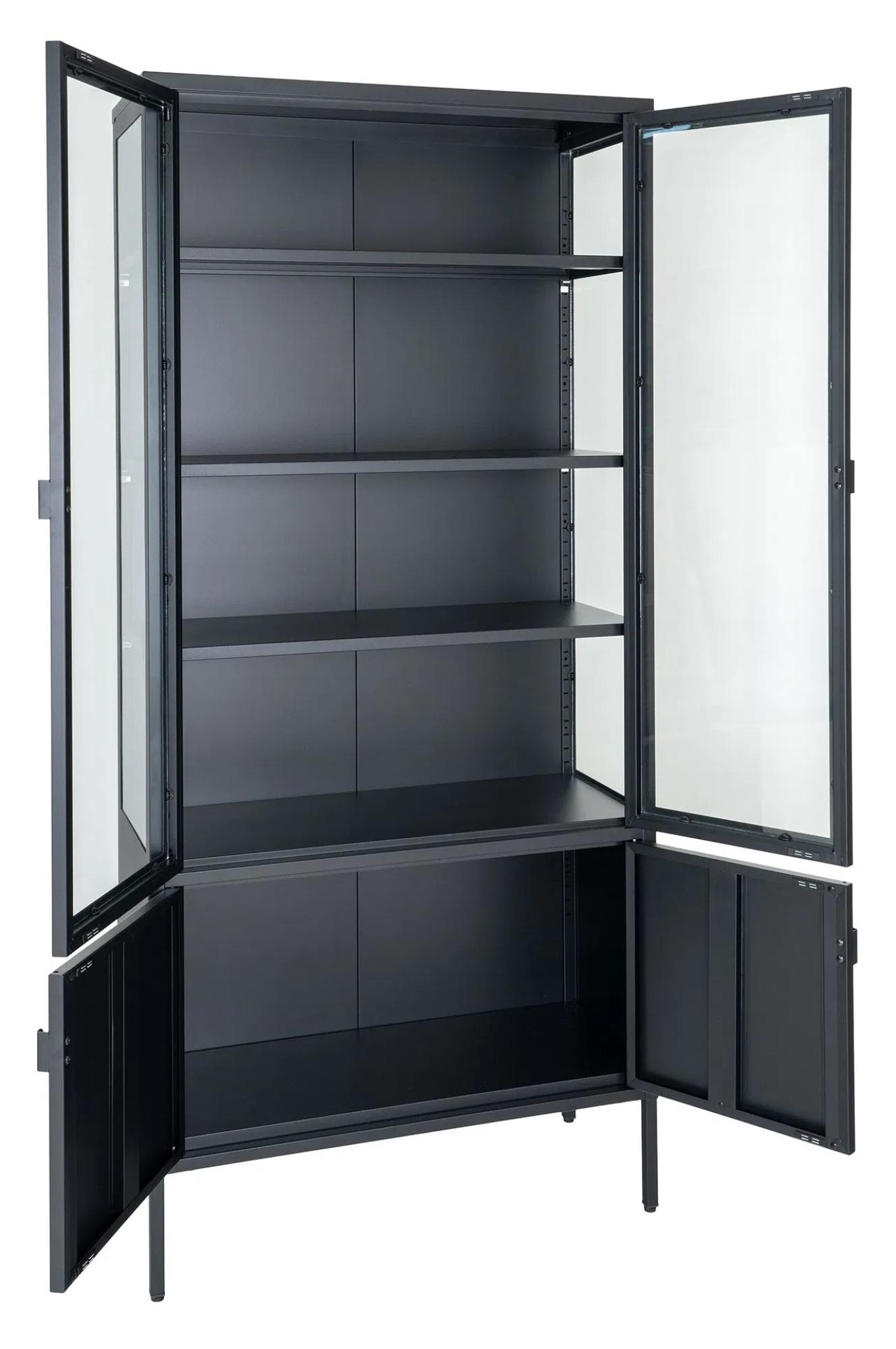 Product photograph of Nondalton Glass And Black Metal 4 Door Display Cabinet from Choice Furniture Superstore.